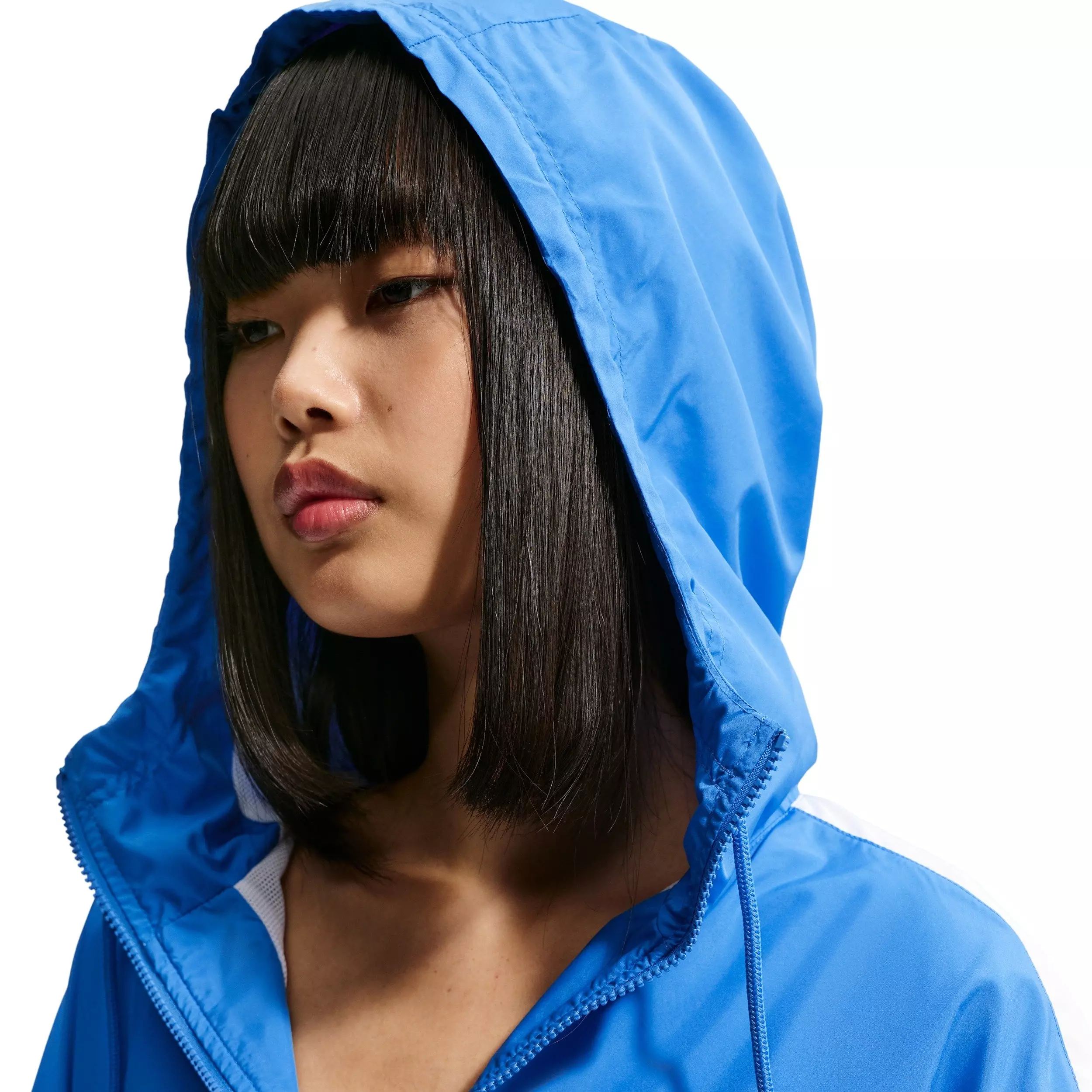 Nike Women's Sportswear Classic Wovens Loose UV Hooded Jacket - BLUE/WHITE