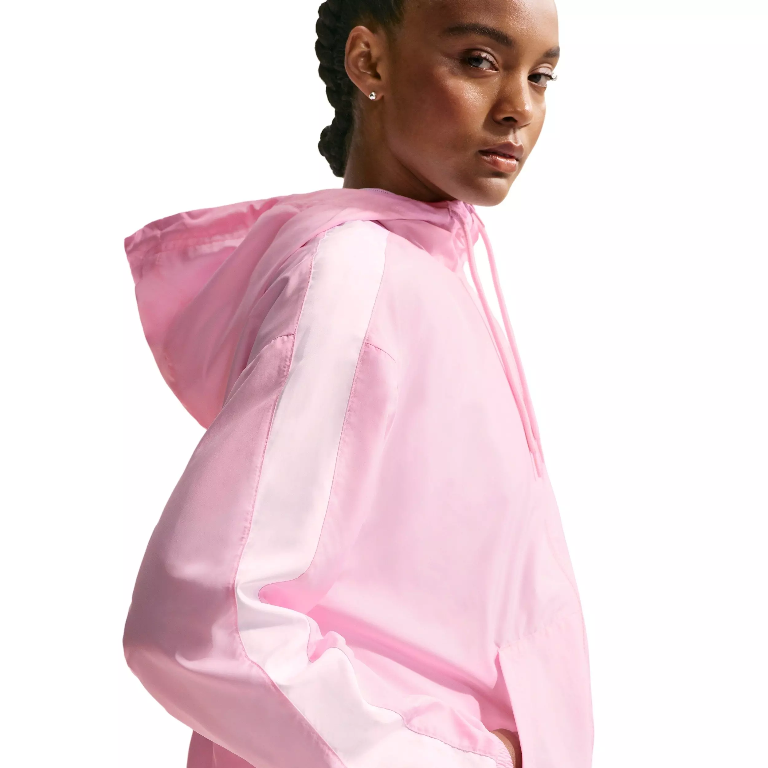 Nike Women's Sportswear Classic Wovens Loose UV Hooded Jacket - PINK/WHITE