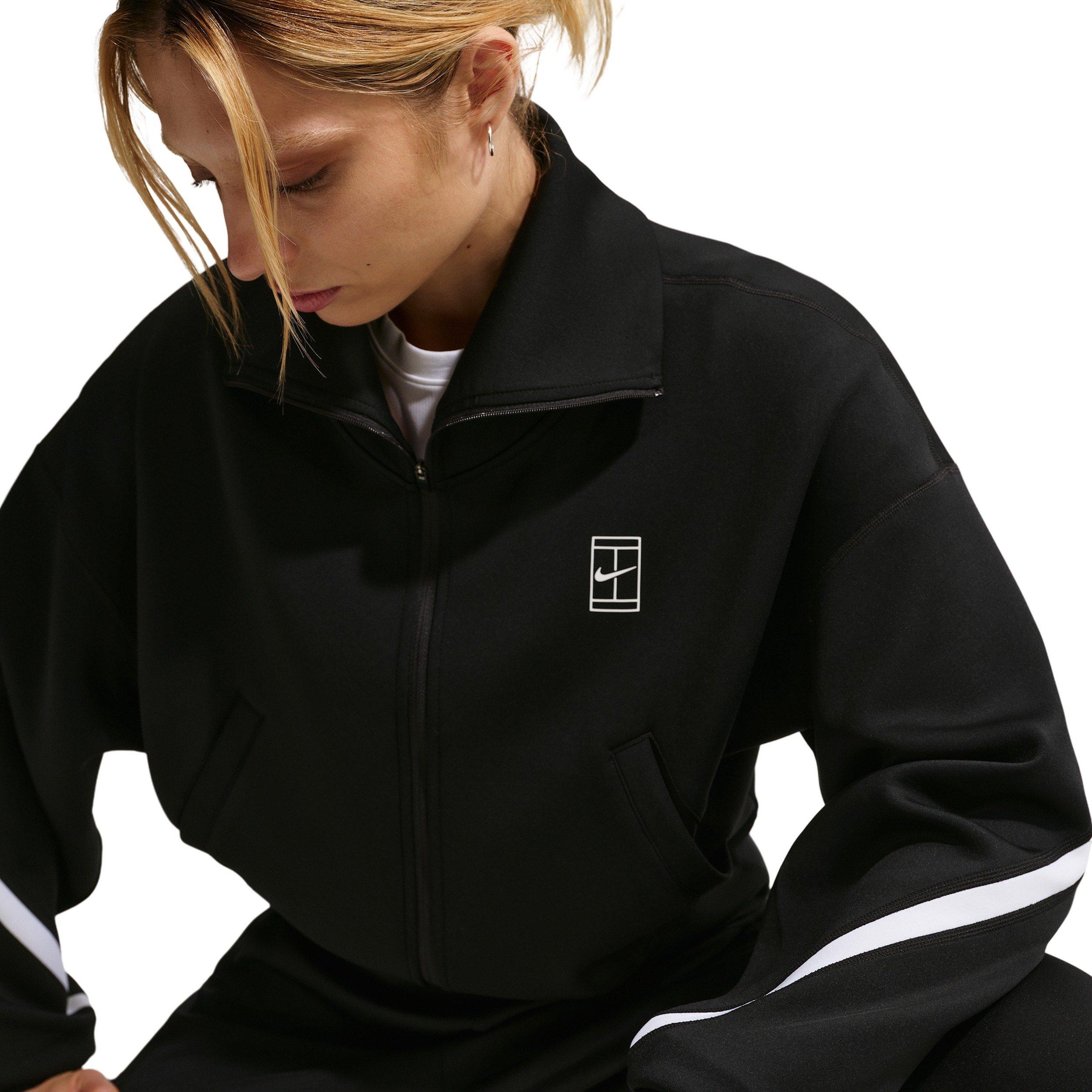 Nike Women's Advantage Dri-FIT Full-Zip Tennis Jacket - BLACK/WHITE Thumbnail View 3