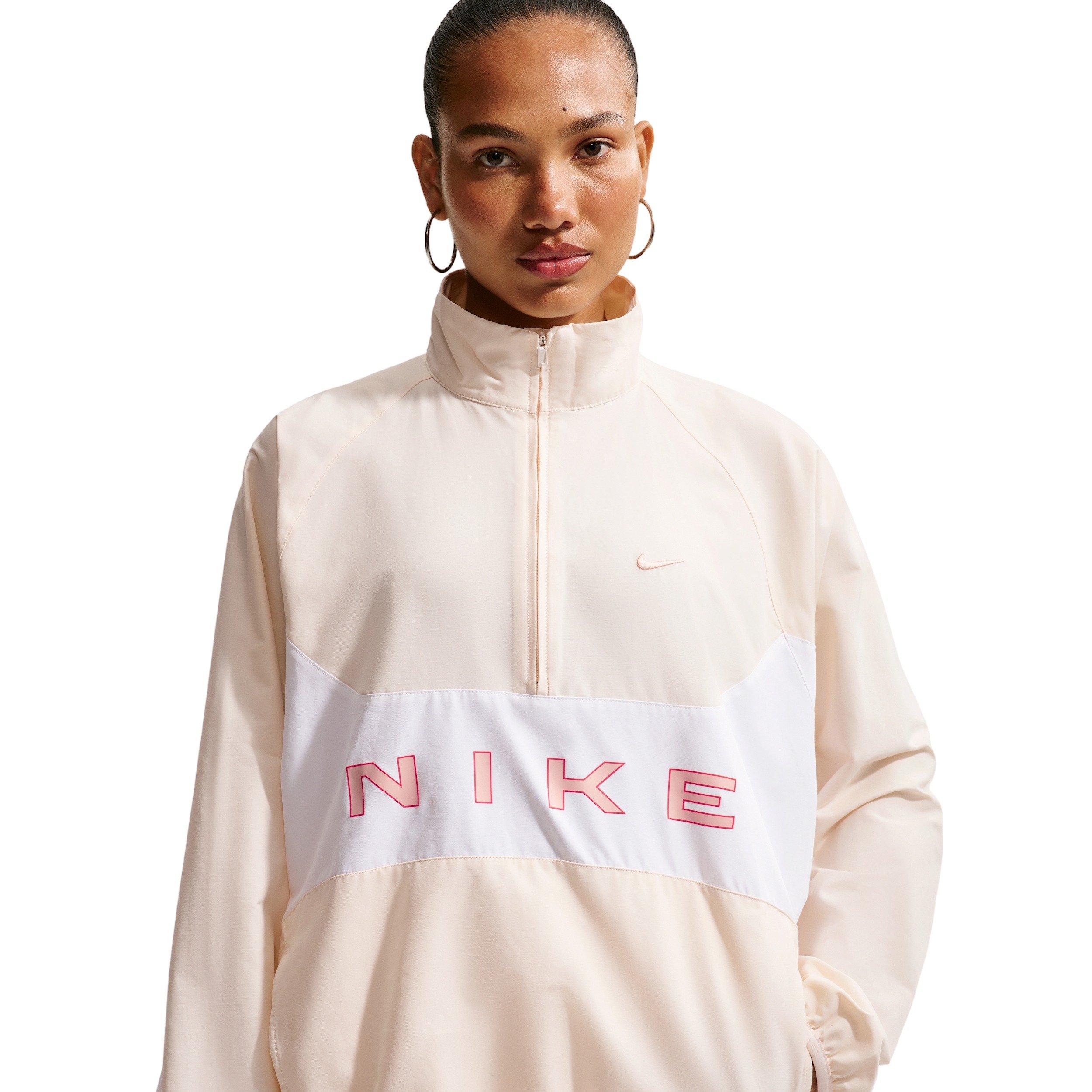 Nike Women's Sportswear Oversized 1/4-Zip Jacket - WHITE/ORANGE Thumbnail View 3