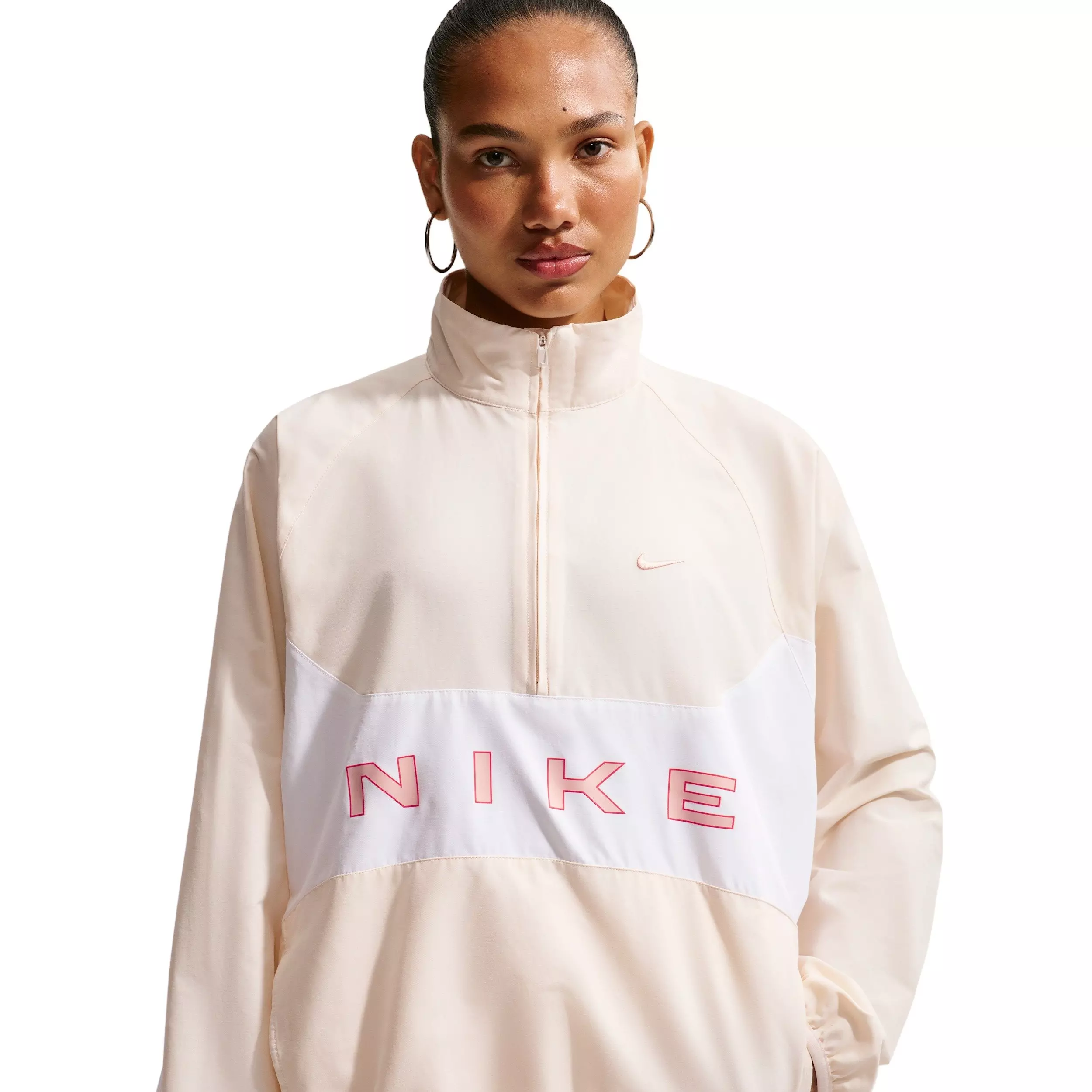 Nike Women's Sportswear Oversized 1/4-Zip Jacket - WHITE/ORANGE