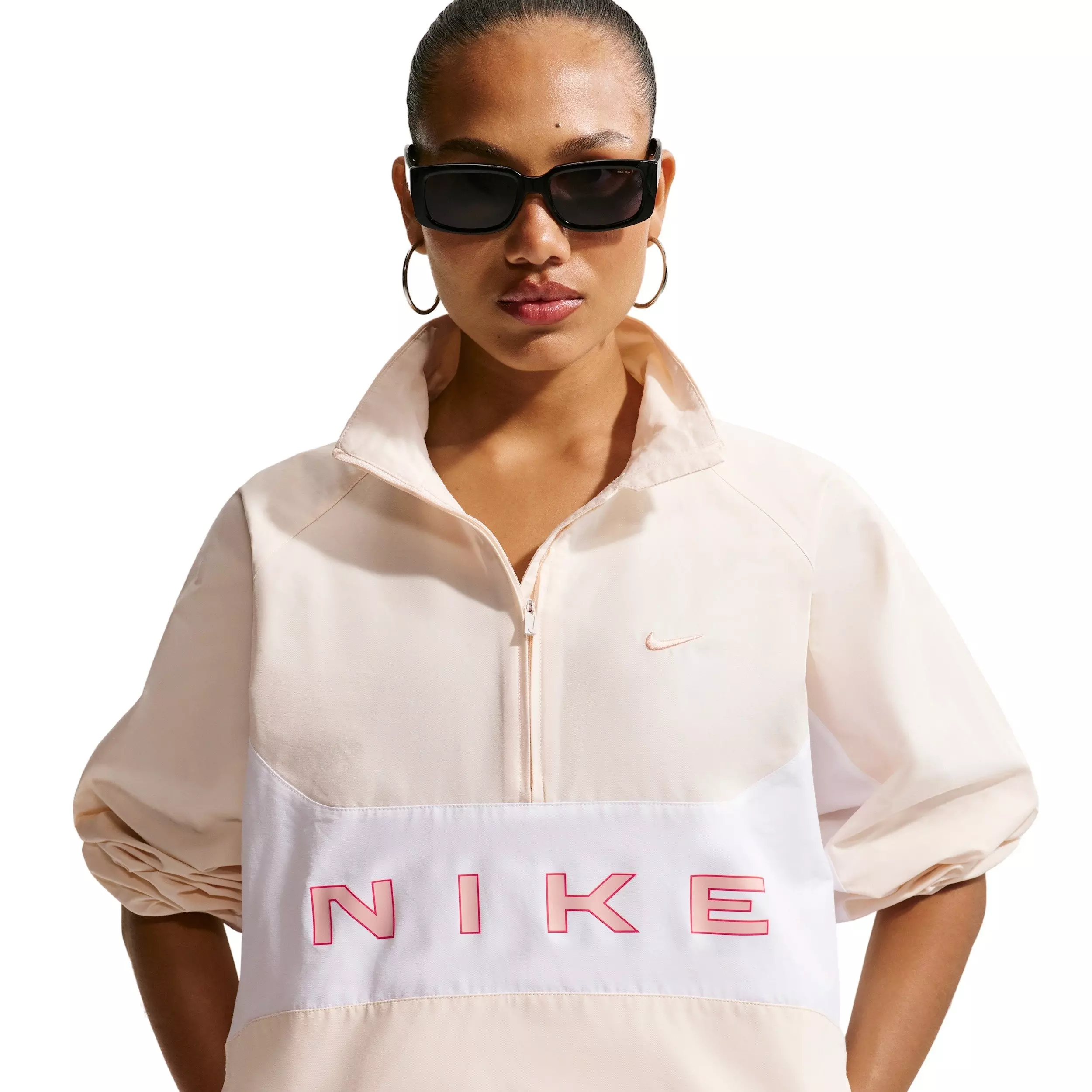 Nike Women's Sportswear Oversized 1/4-Zip Jacket - WHITE/ORANGE