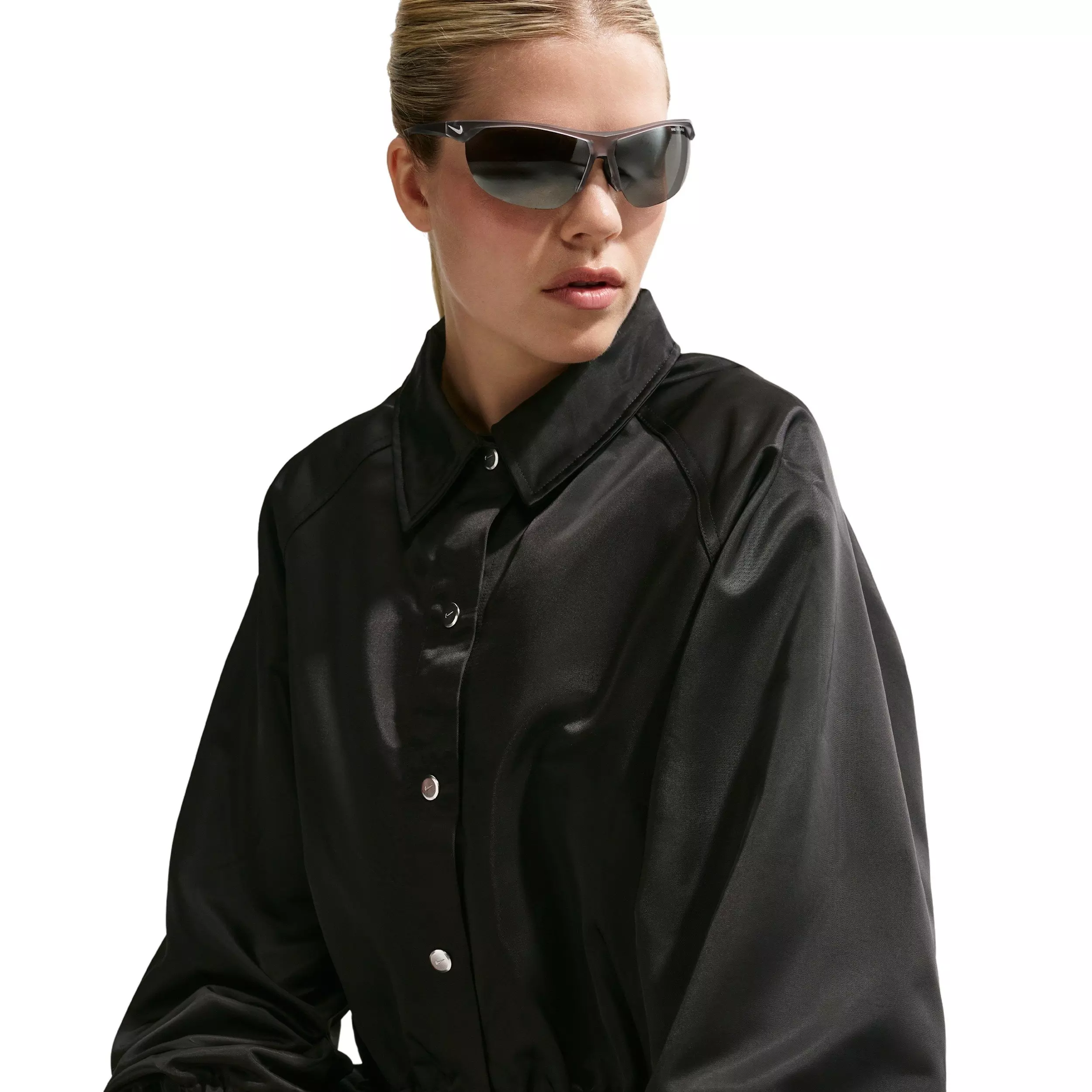 Nike Women's Sportswear Oversized Satin Coaches Jacket - BLACK/OFF-WHITE