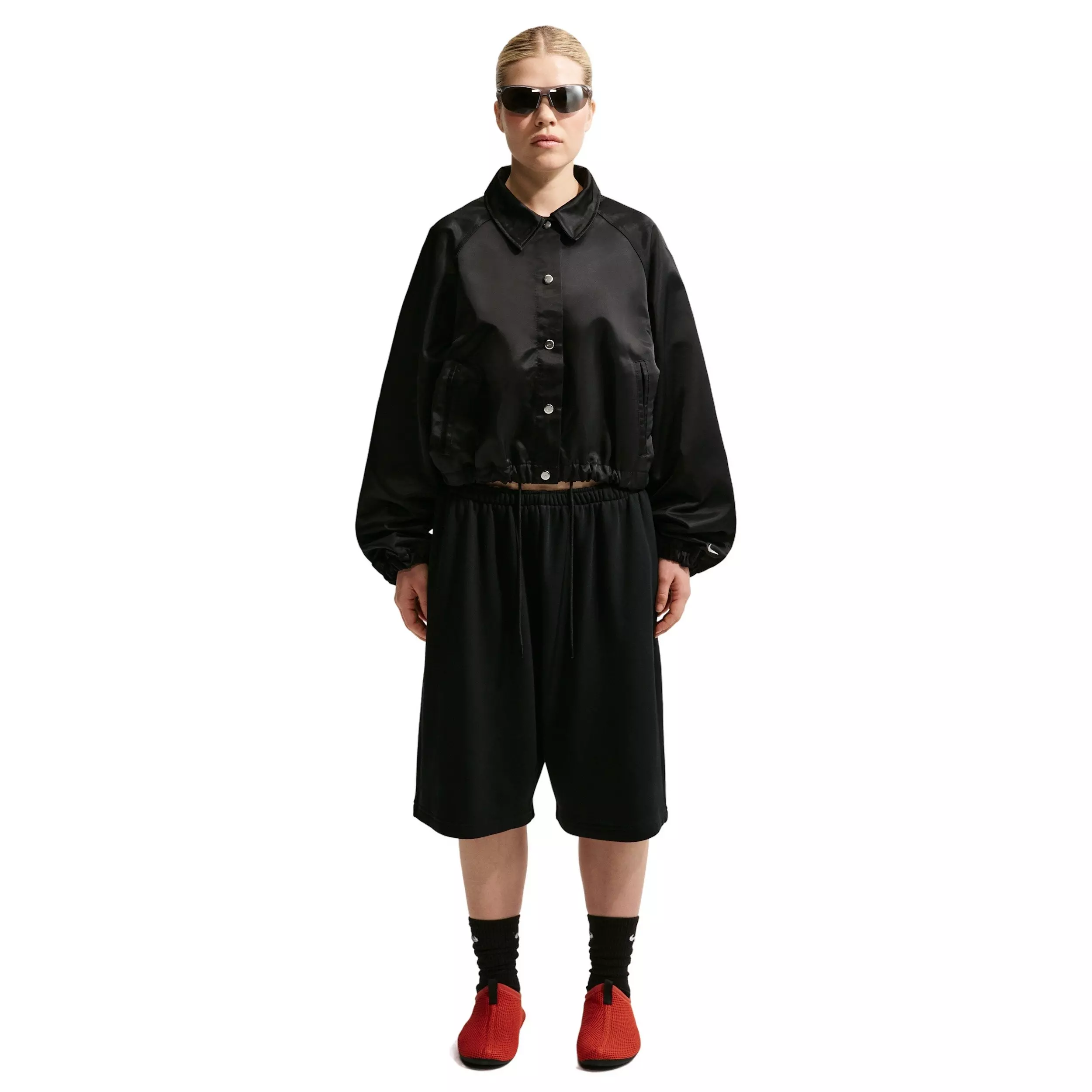 Nike Women's Sportswear Oversized Satin Coaches Jacket - BLACK/OFF-WHITE