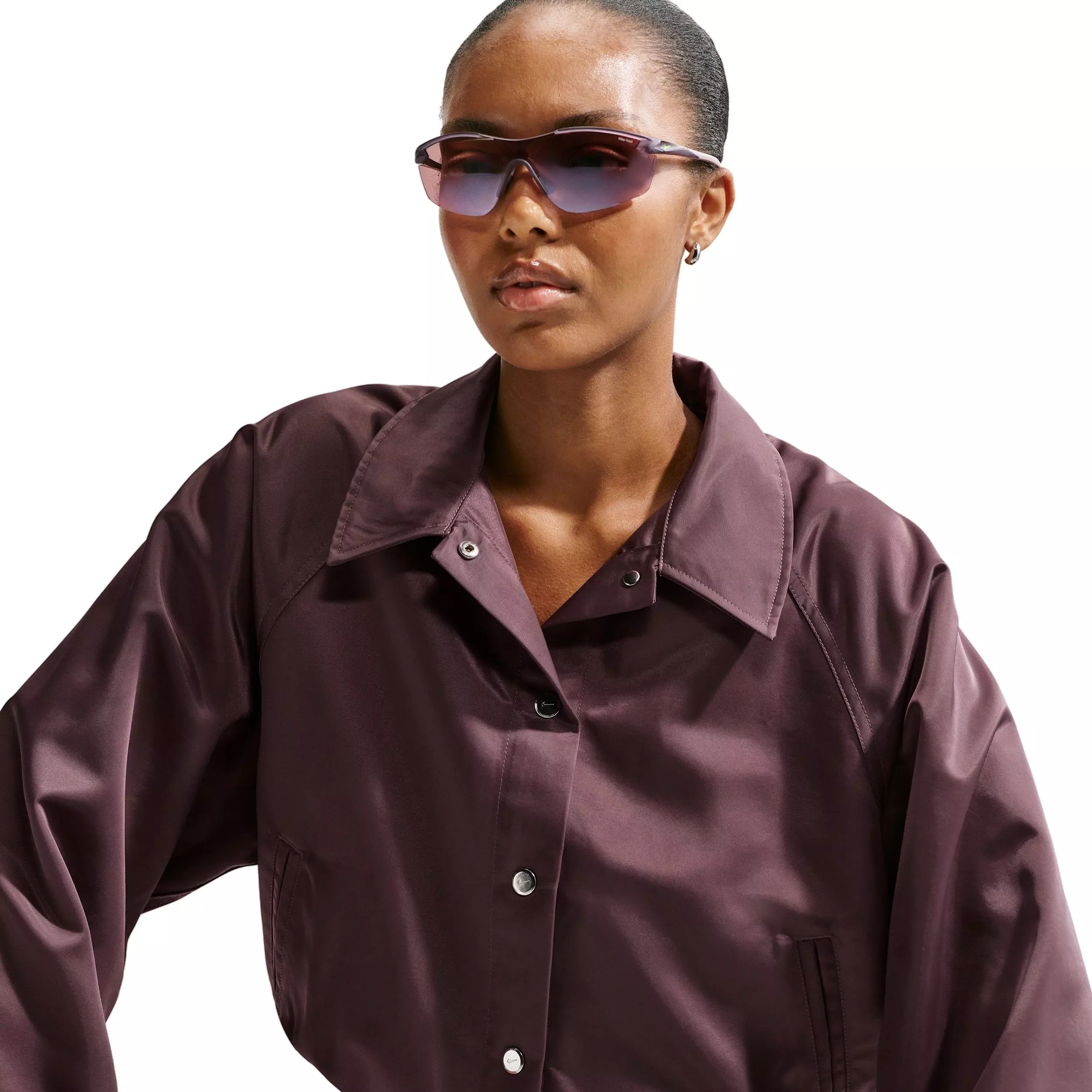 Nike Women's Sportswear Oversized Satin Coaches Jacket - PURPLE
