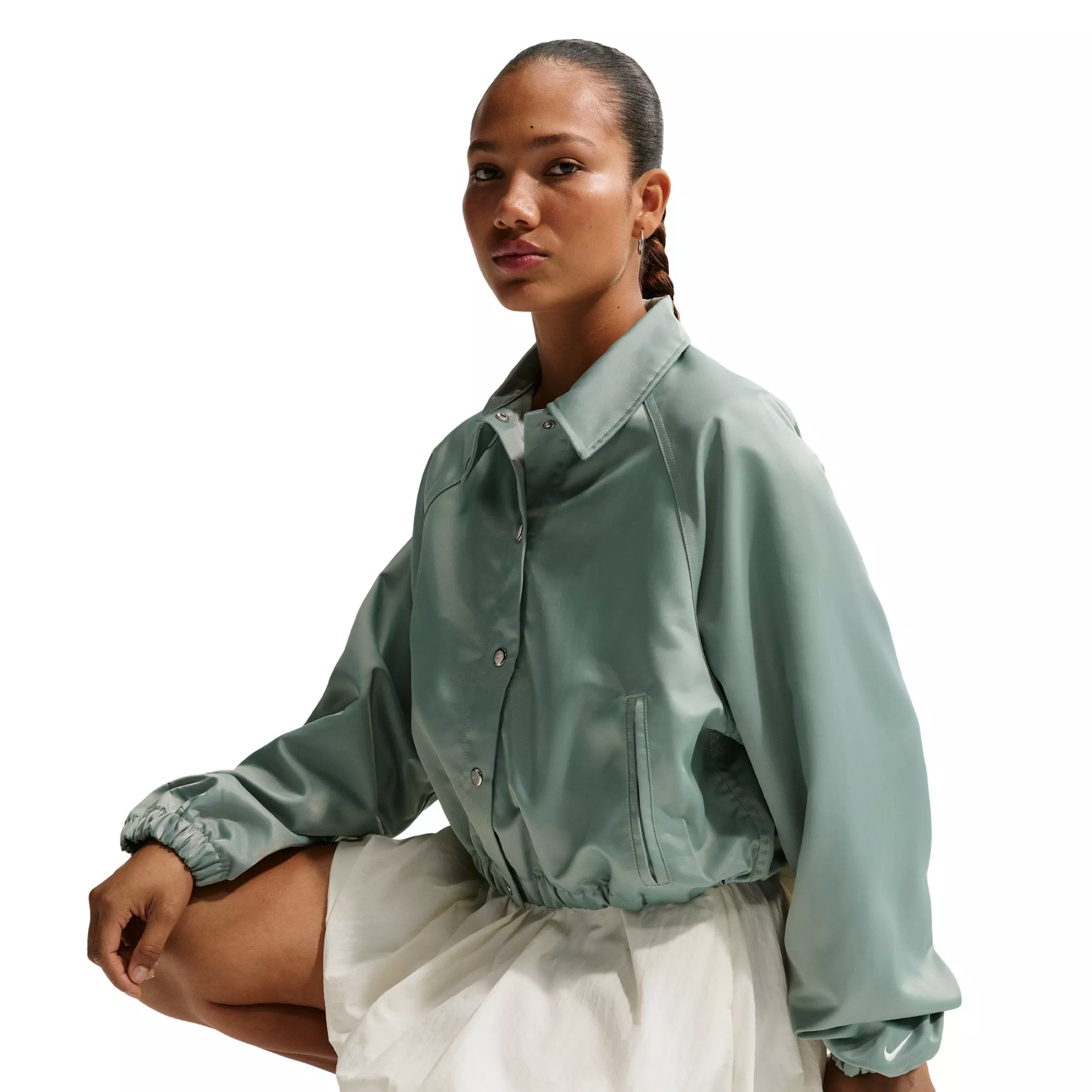 Nike Women's Sportswear Oversized Satin Coaches Jacket - GREEN