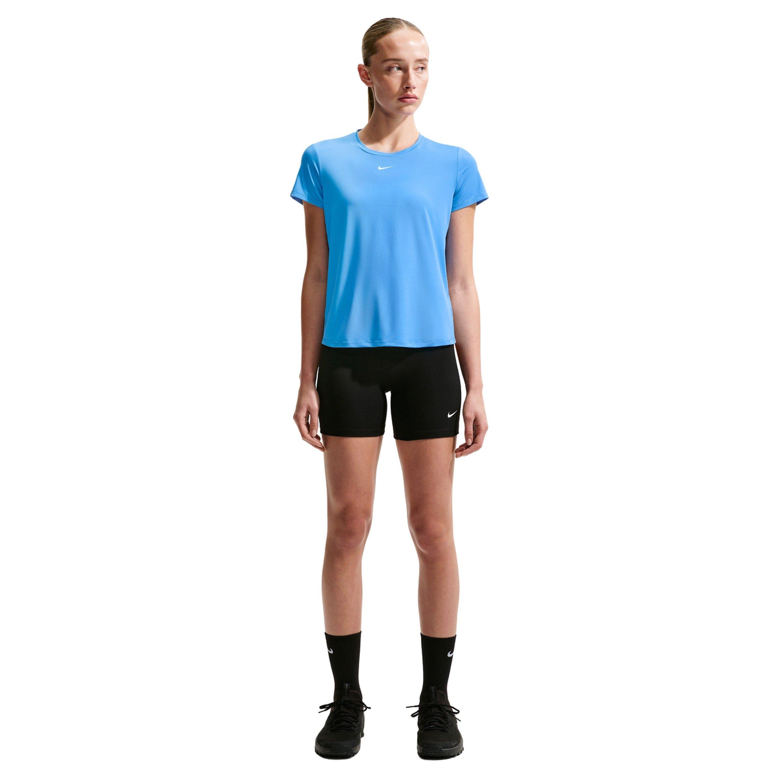 Nike Women's One Classic Dri-FIT Short-Sleeve Top - LT BLUE/WHITE Thumbnail View 4