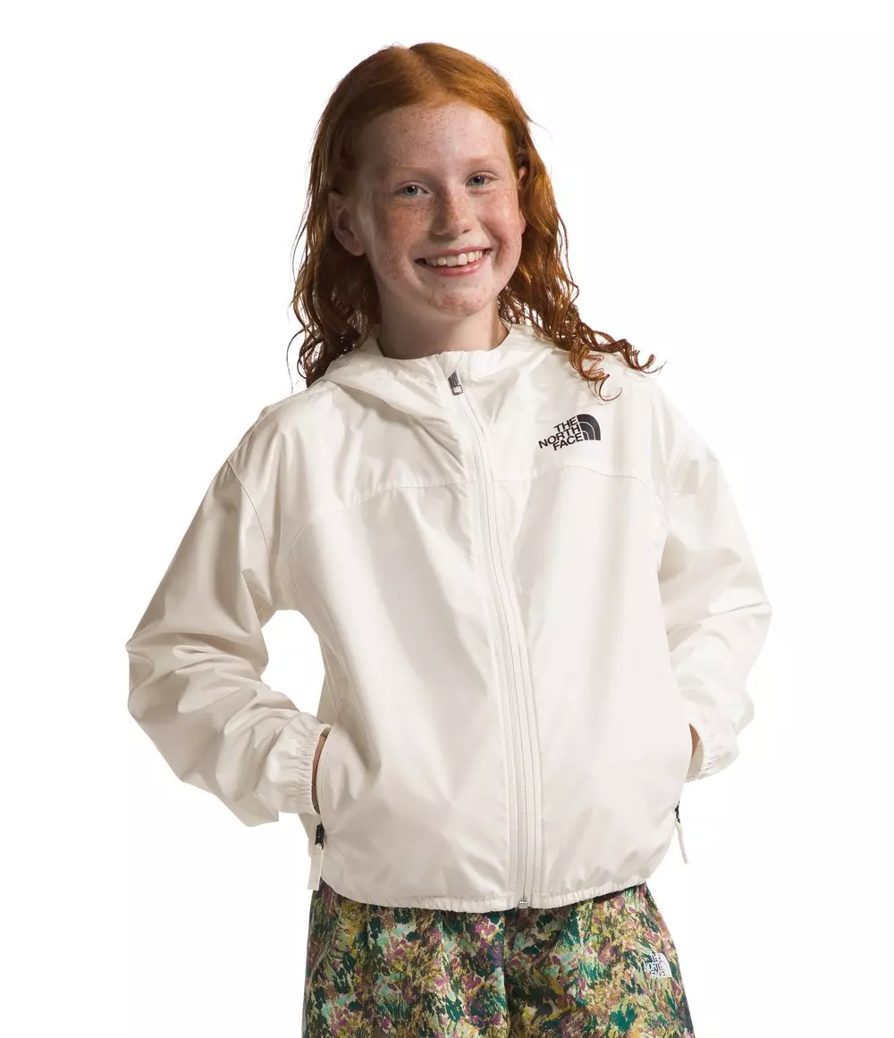 The North Face Girls' Never Stop Hooded WindWall Jacket -White - WHITE