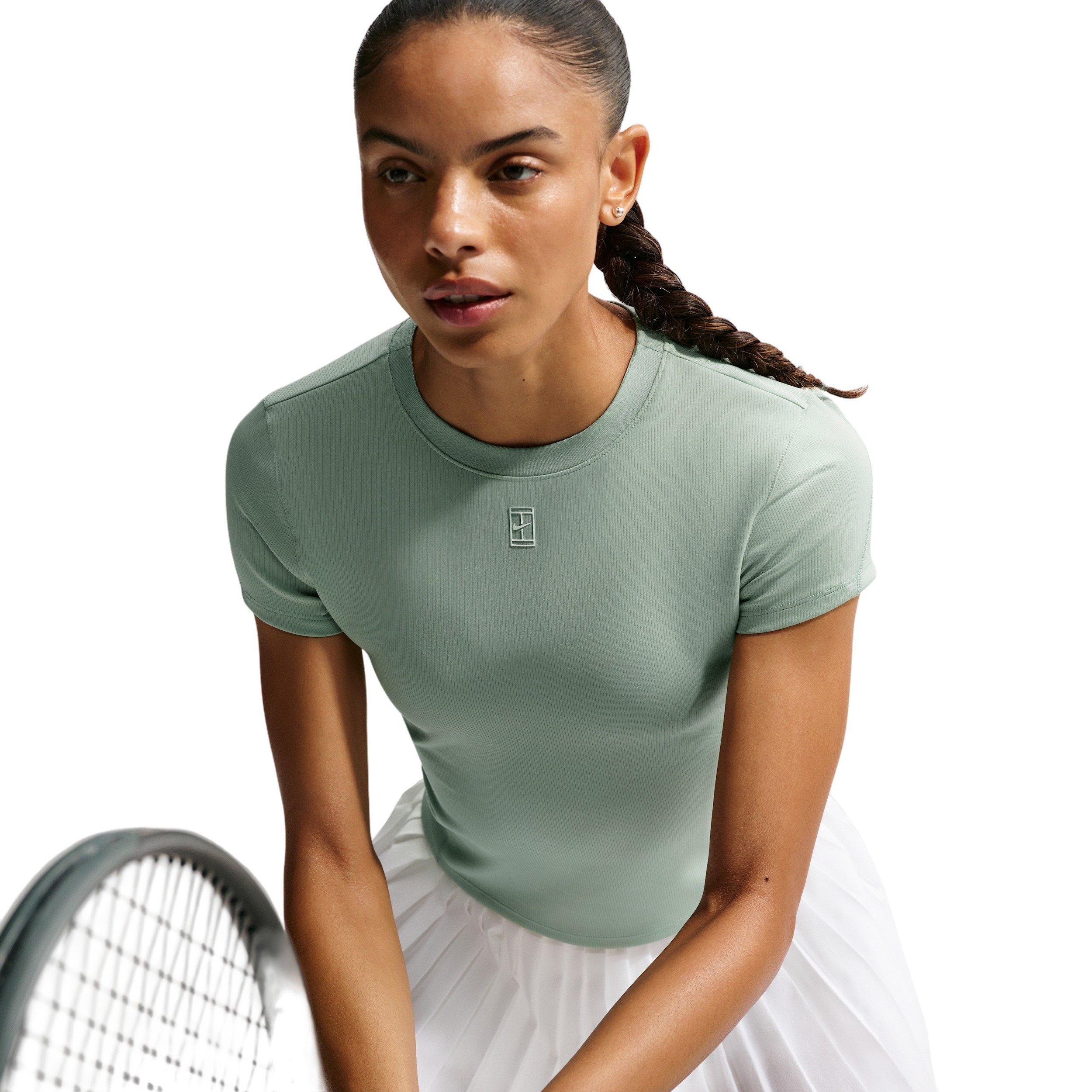 Nike Women's Court Advantage Dri-FIT Short-Sleeve Tennis Top - STEAM GREEN/WHITE Thumbnail View 3