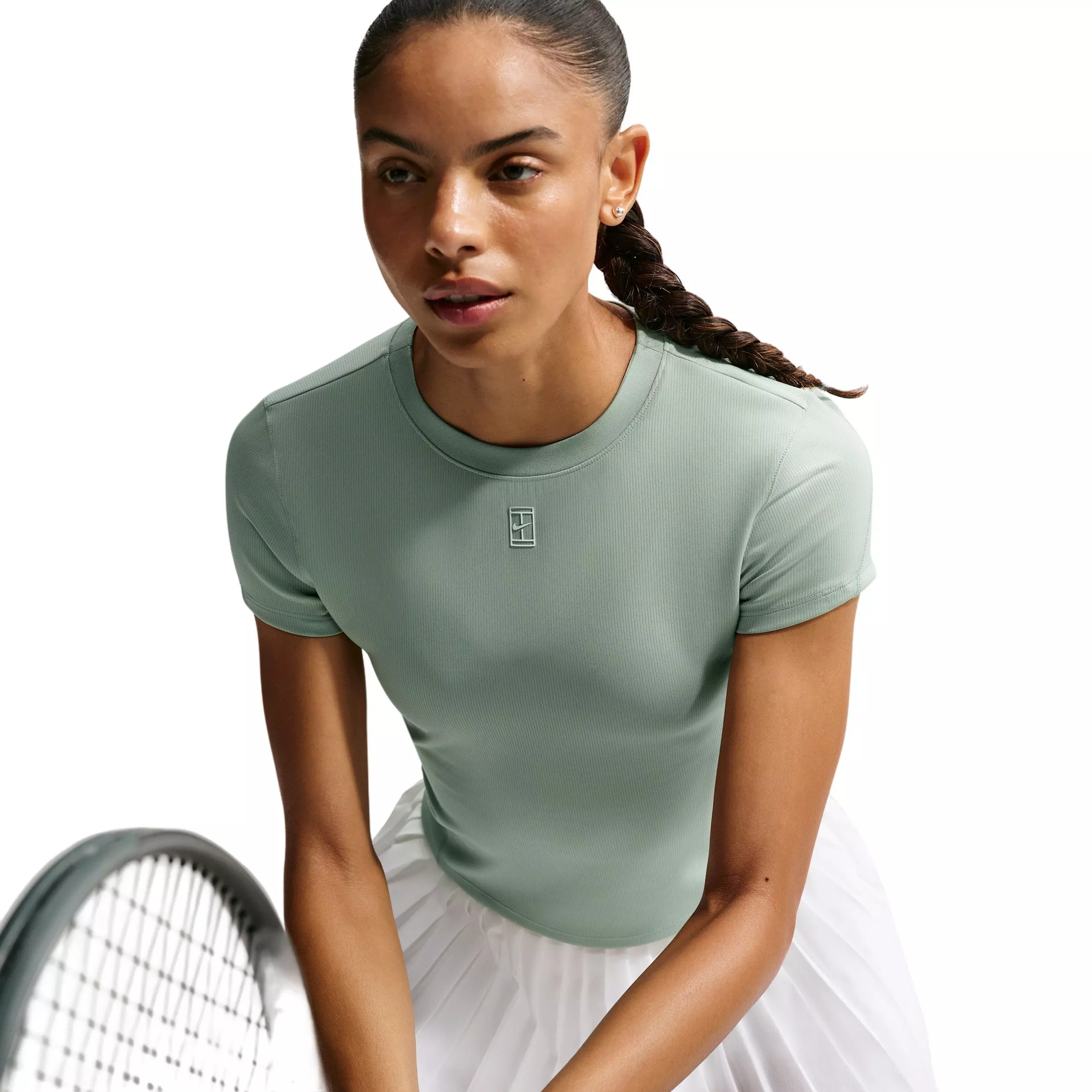 Nike Women's Court Advantage Dri-FIT Short-Sleeve Tennis Top - STEAM GREEN/WHITE