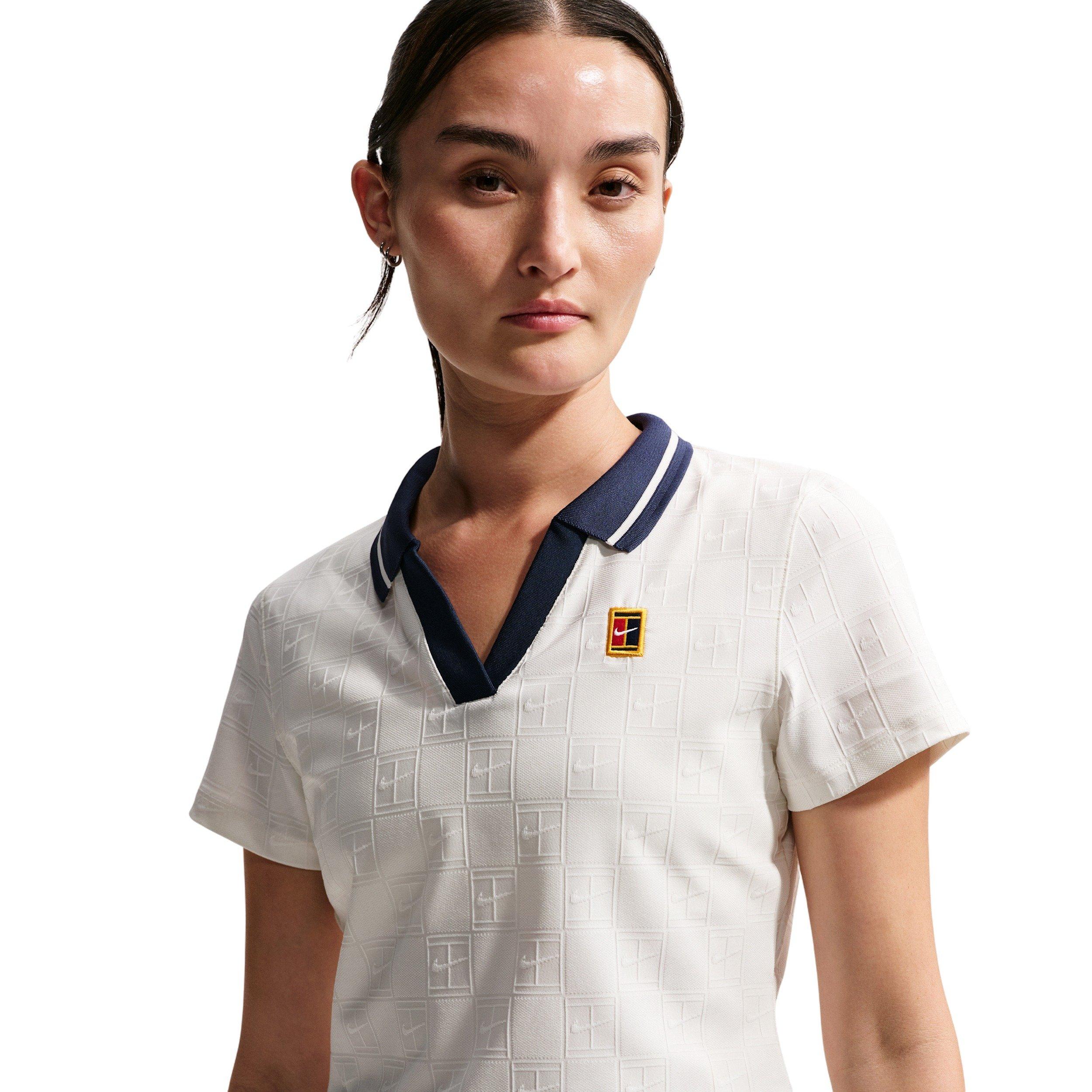 Nike Women's Court Collection Dri-FIT Cropped Tennis Polo - WHITE/NAVY Thumbnail View 3