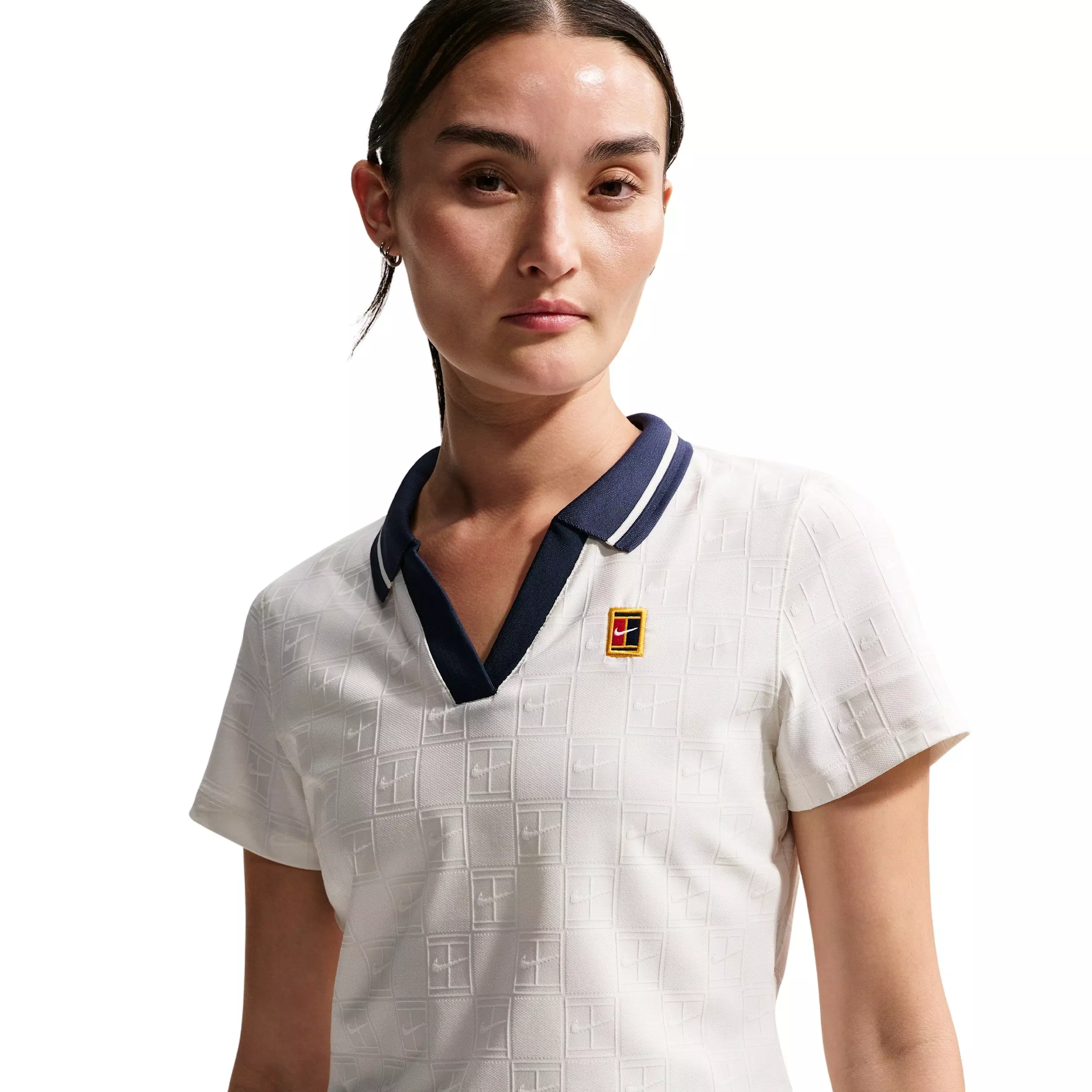 Nike Women's Court Collection Dri-FIT Cropped Tennis Polo - WHITE/NAVY