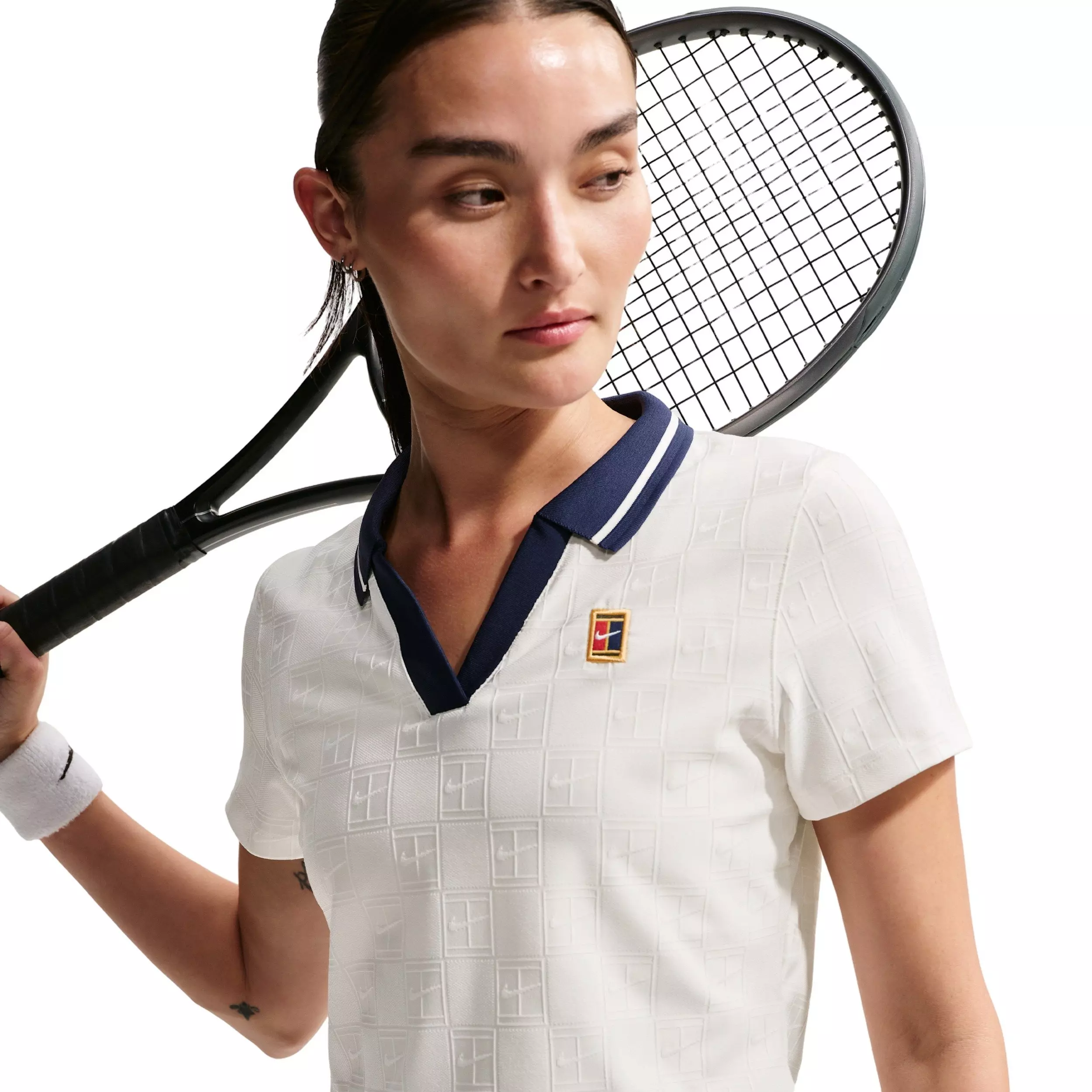 Nike Women's Court Collection Dri-FIT Cropped Tennis Polo - WHITE/NAVY