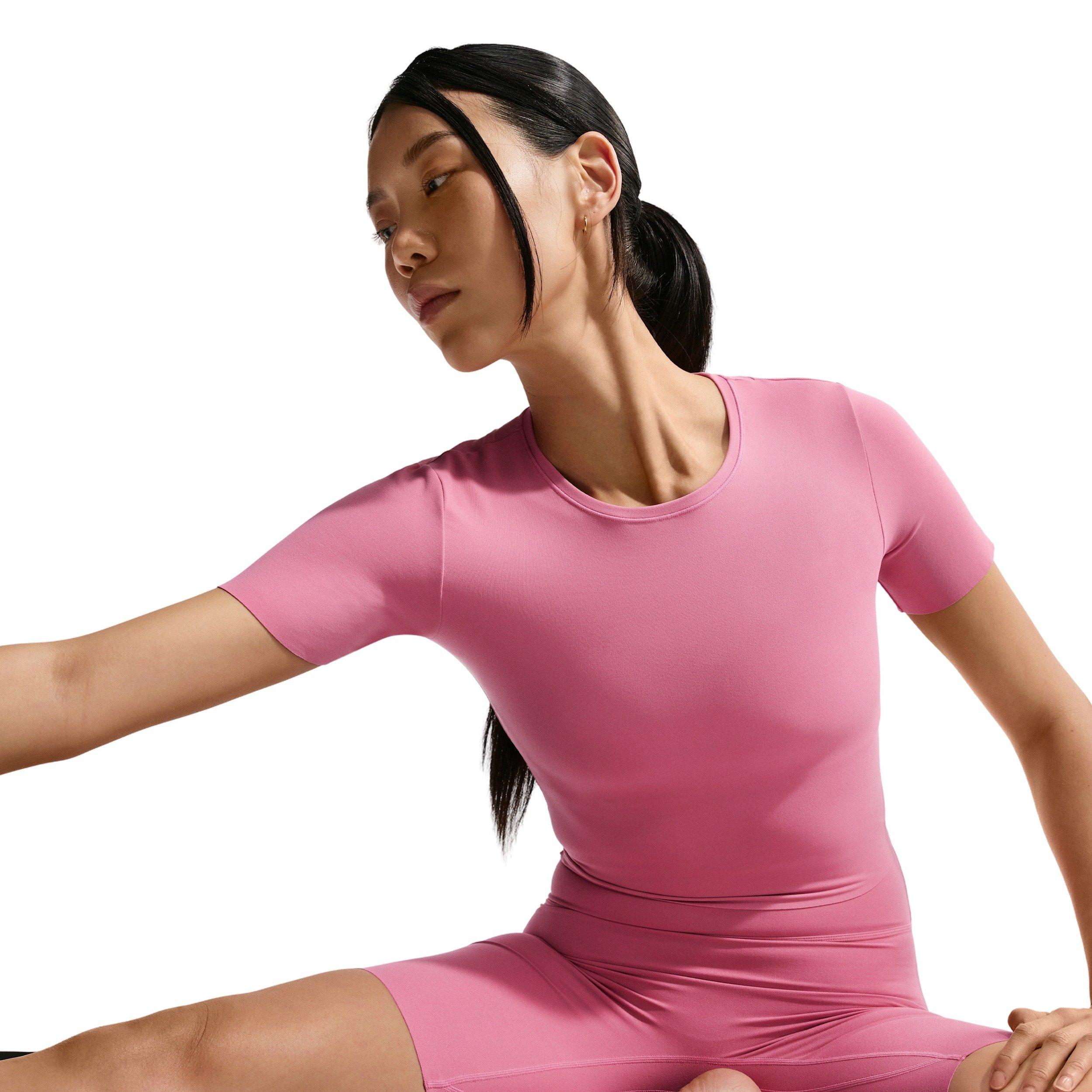 Nike Women's Zenvy Dri-FIT Short-Sleeve Top - PINK/WHITE Thumbnail View 3