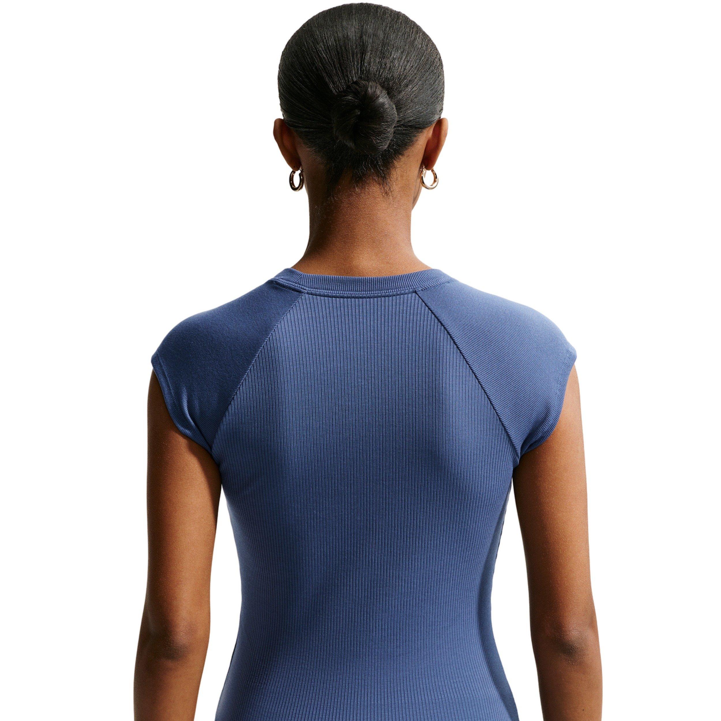 Nike Women's Sportswear Chill Knit Tight Short-Sleeve Ribbed Top - NAVY Thumbnail View 2