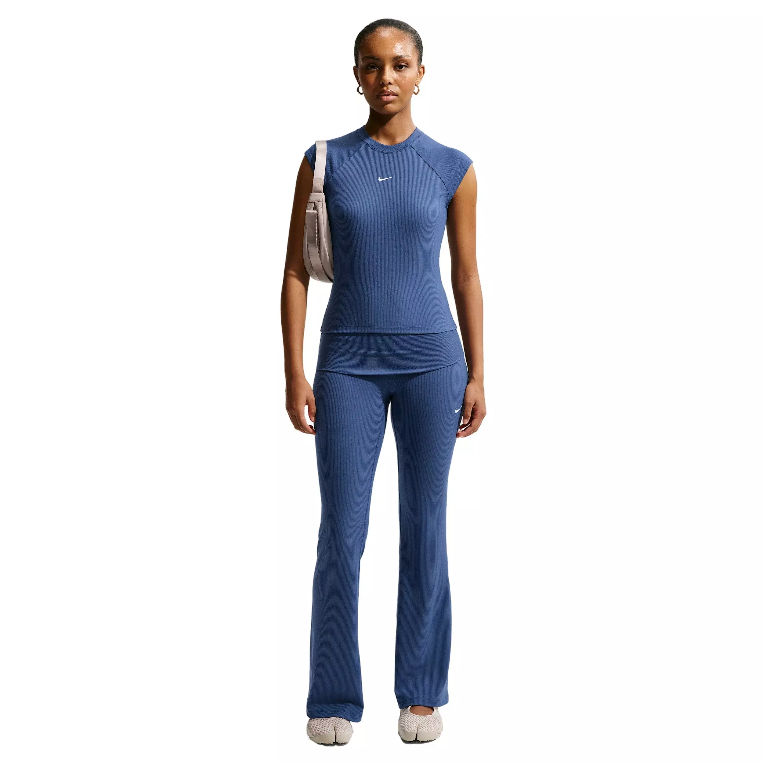 Nike Women's Sportswear Chill Knit Tight Short-Sleeve Ribbed Top - NAVY