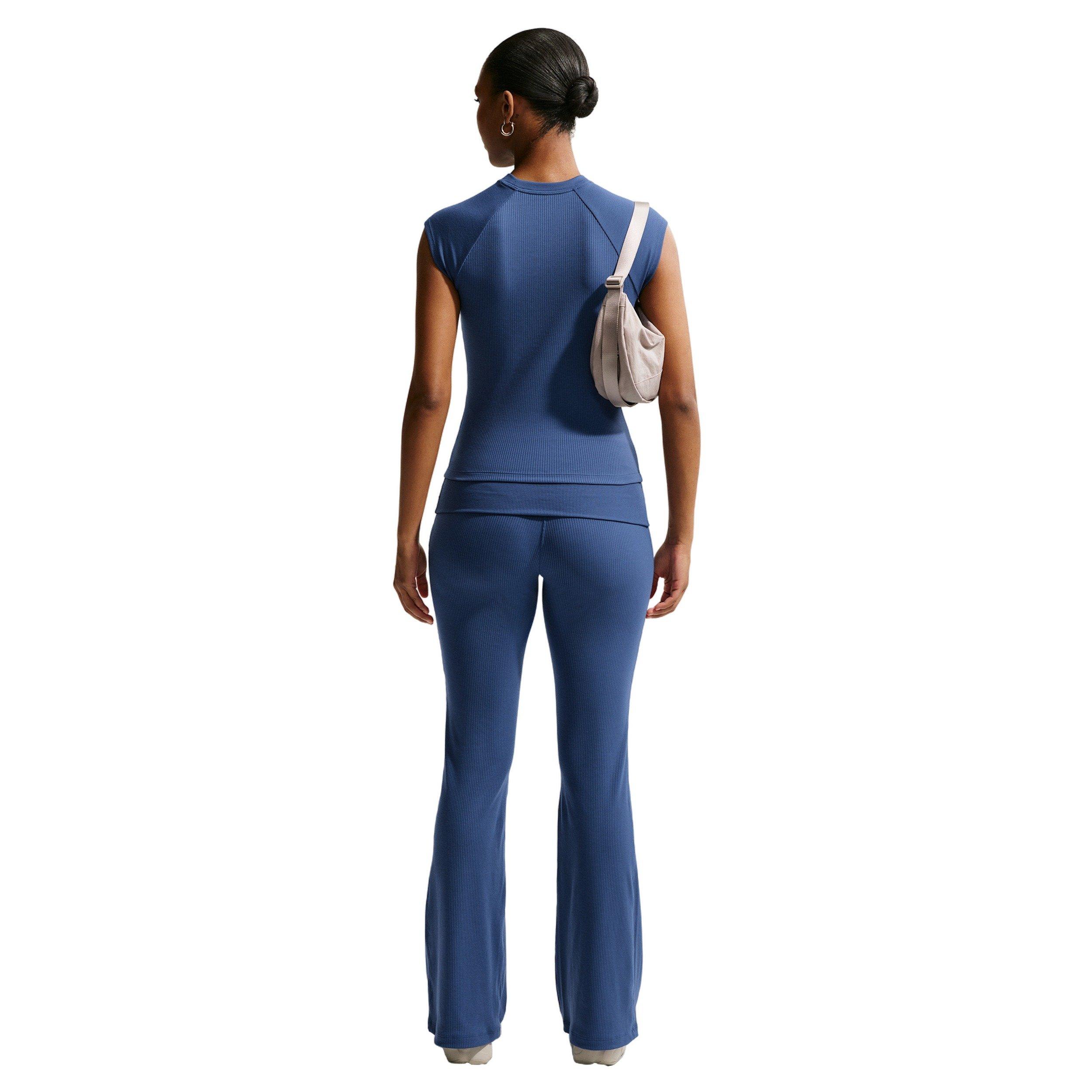 Nike Women's Sportswear Chill Knit Tight Short-Sleeve Ribbed Top - NAVY Thumbnail View 5