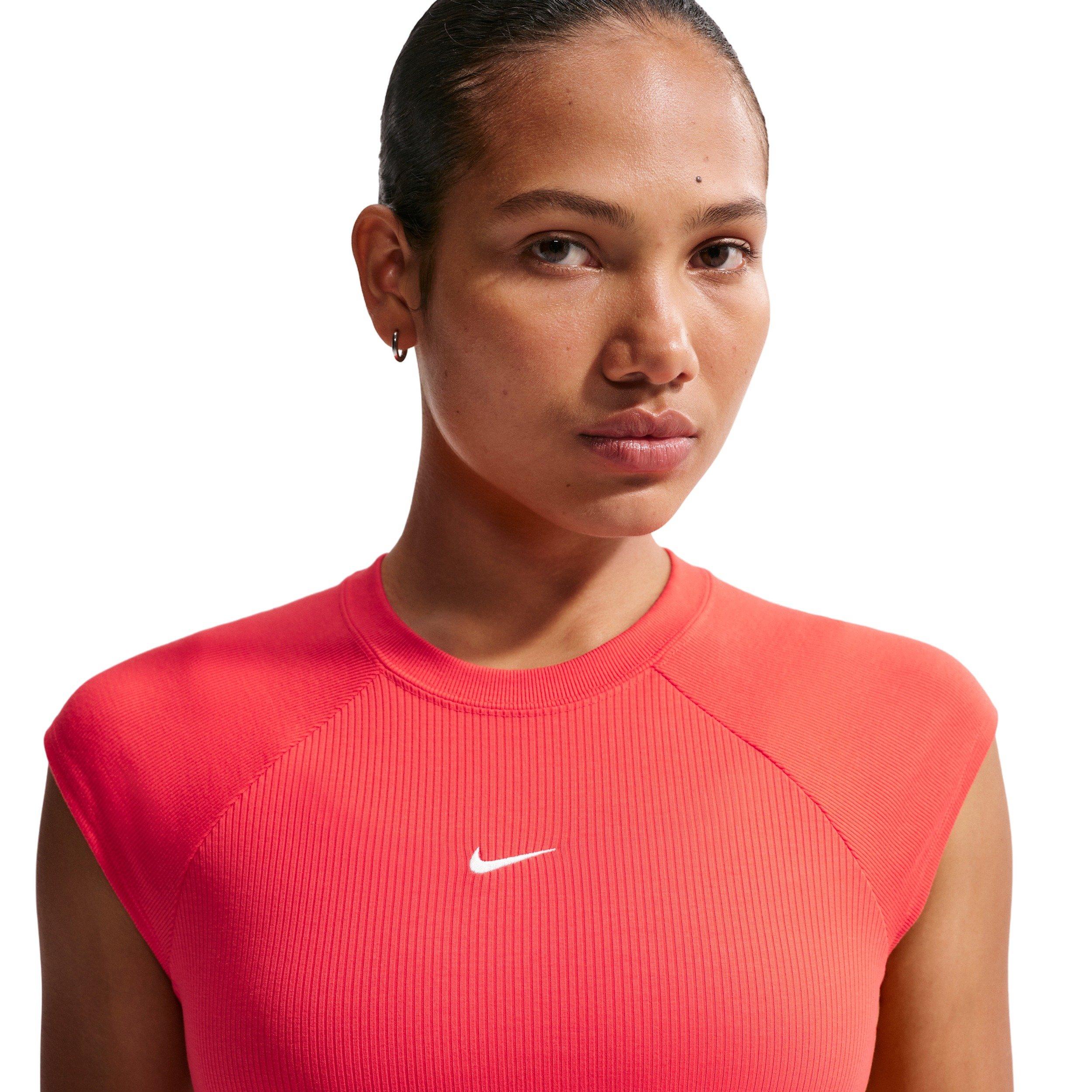 Nike Women's Sportswear Chill Knit Tight Short-Sleeve Ribbed Top - CRIMSON Thumbnail View 3