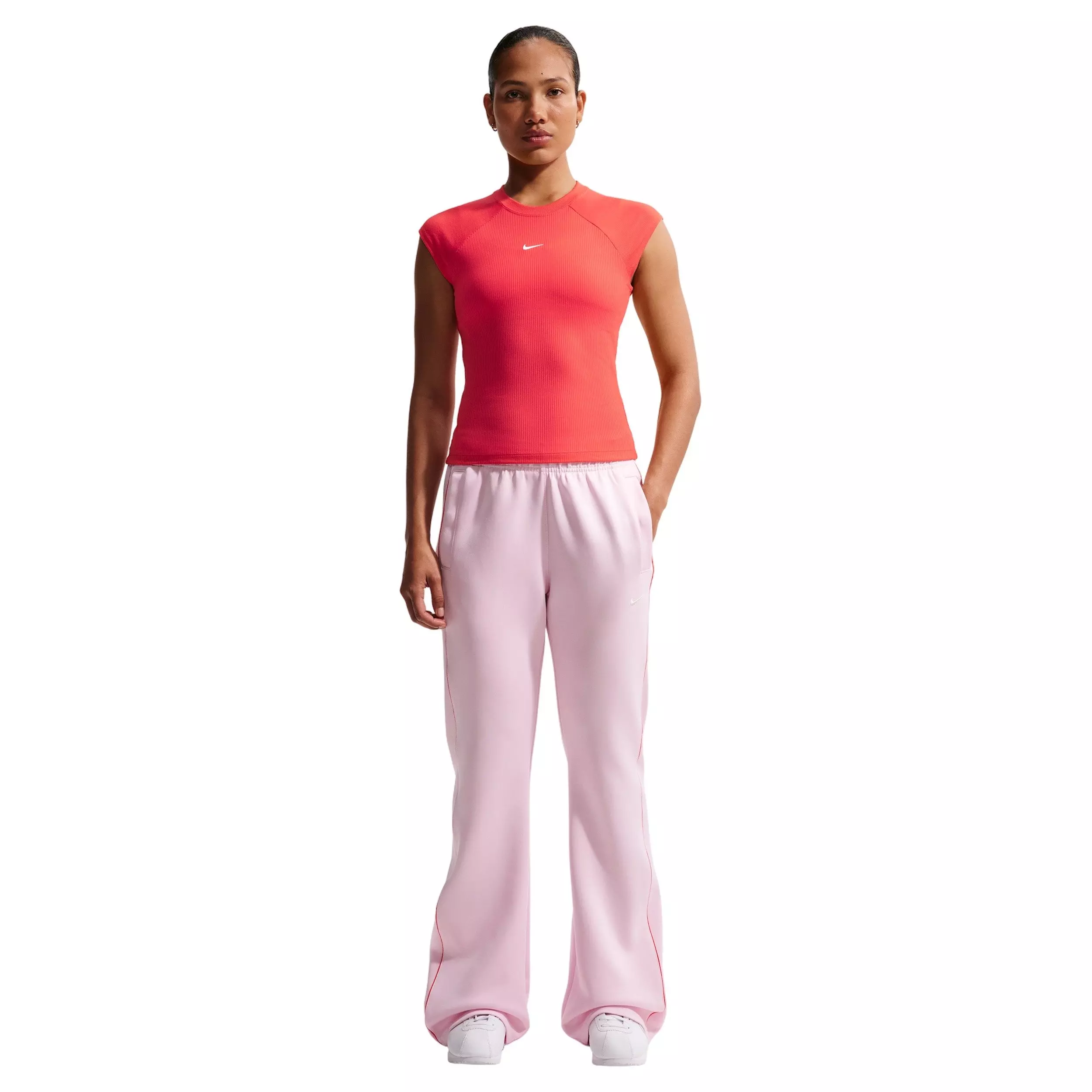 Nike Women's Sportswear Chill Knit Tight Short-Sleeve Ribbed Top - CRIMSON