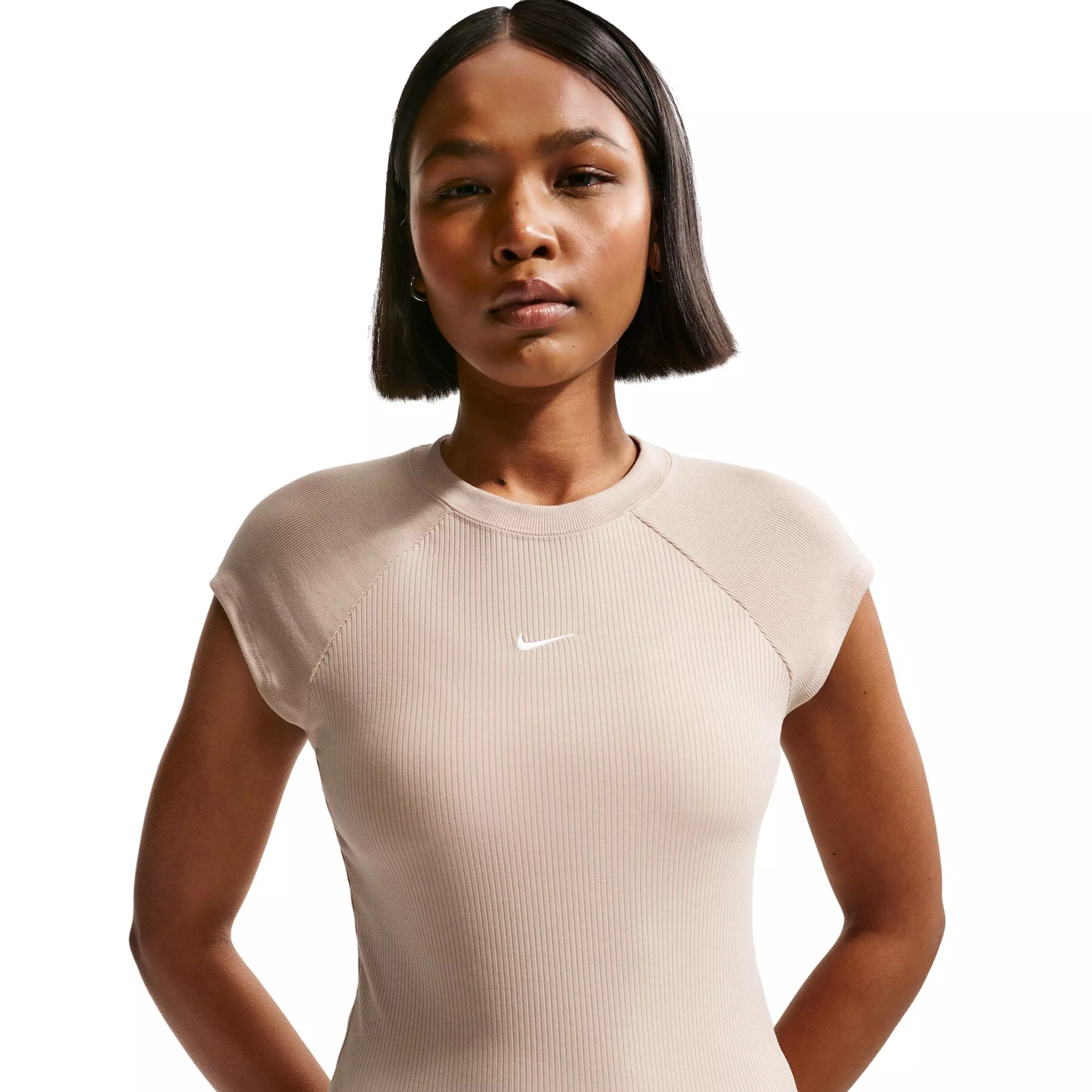 Nike Women's Sportswear Chill Knit Tight Short-Sleeve Ribbed Top - TAN