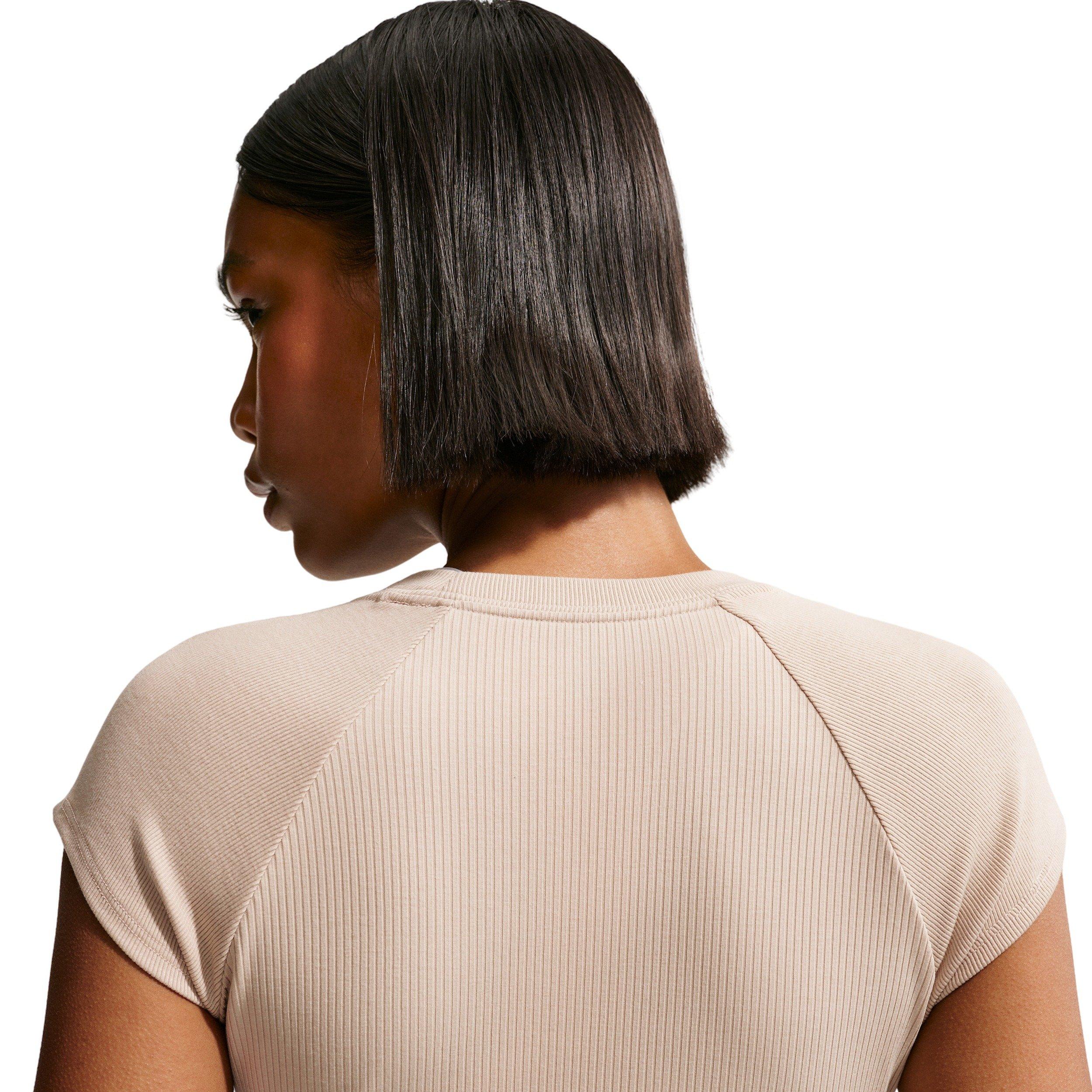 Nike Women's Sportswear Chill Knit Tight Short-Sleeve Ribbed Top - TAN Thumbnail View 4