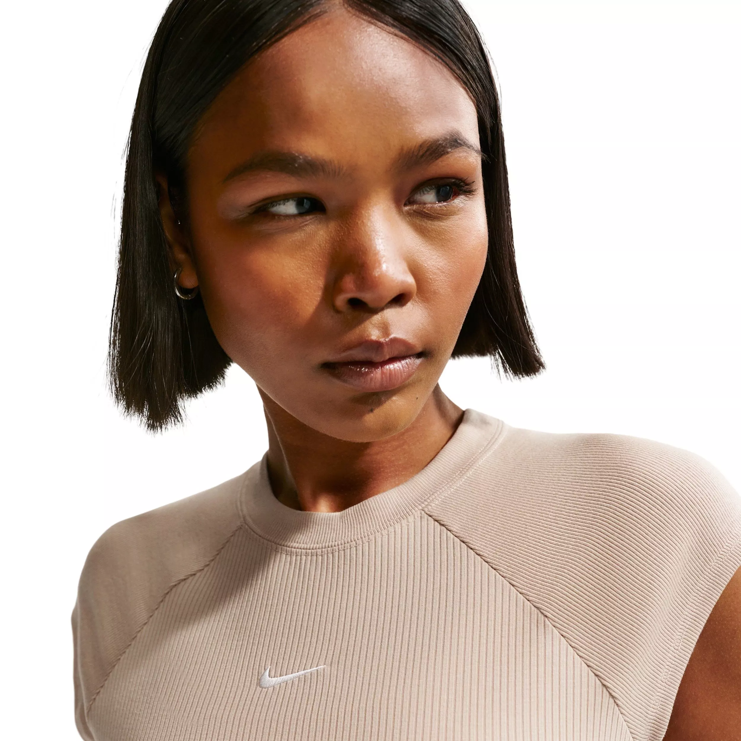 Nike Women's Sportswear Chill Knit Tight Short-Sleeve Ribbed Top - TAN