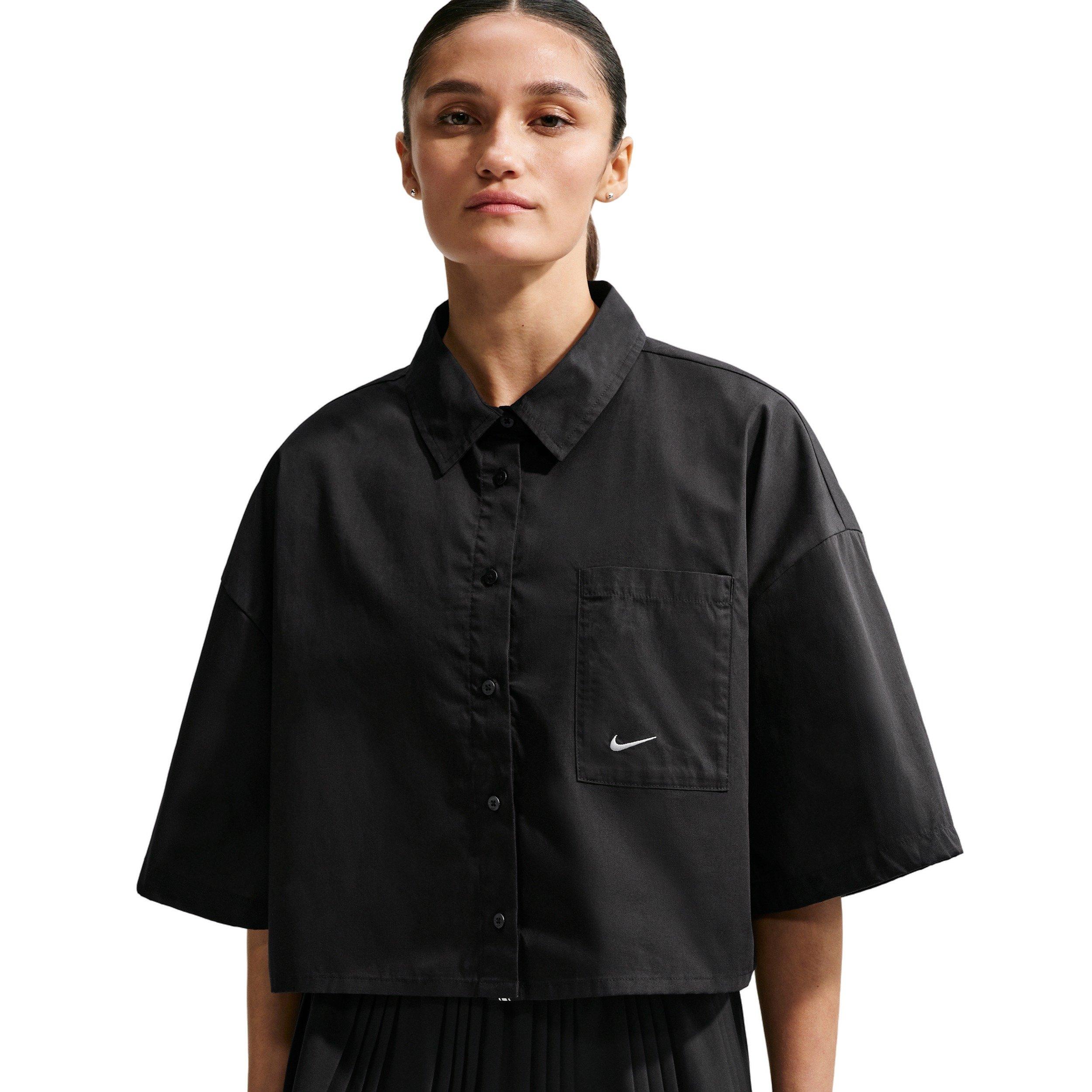 Nike Women's Sportswear Chill Poplin Oversized Top - Black/White - BLACK/WHITE Thumbnail View 1