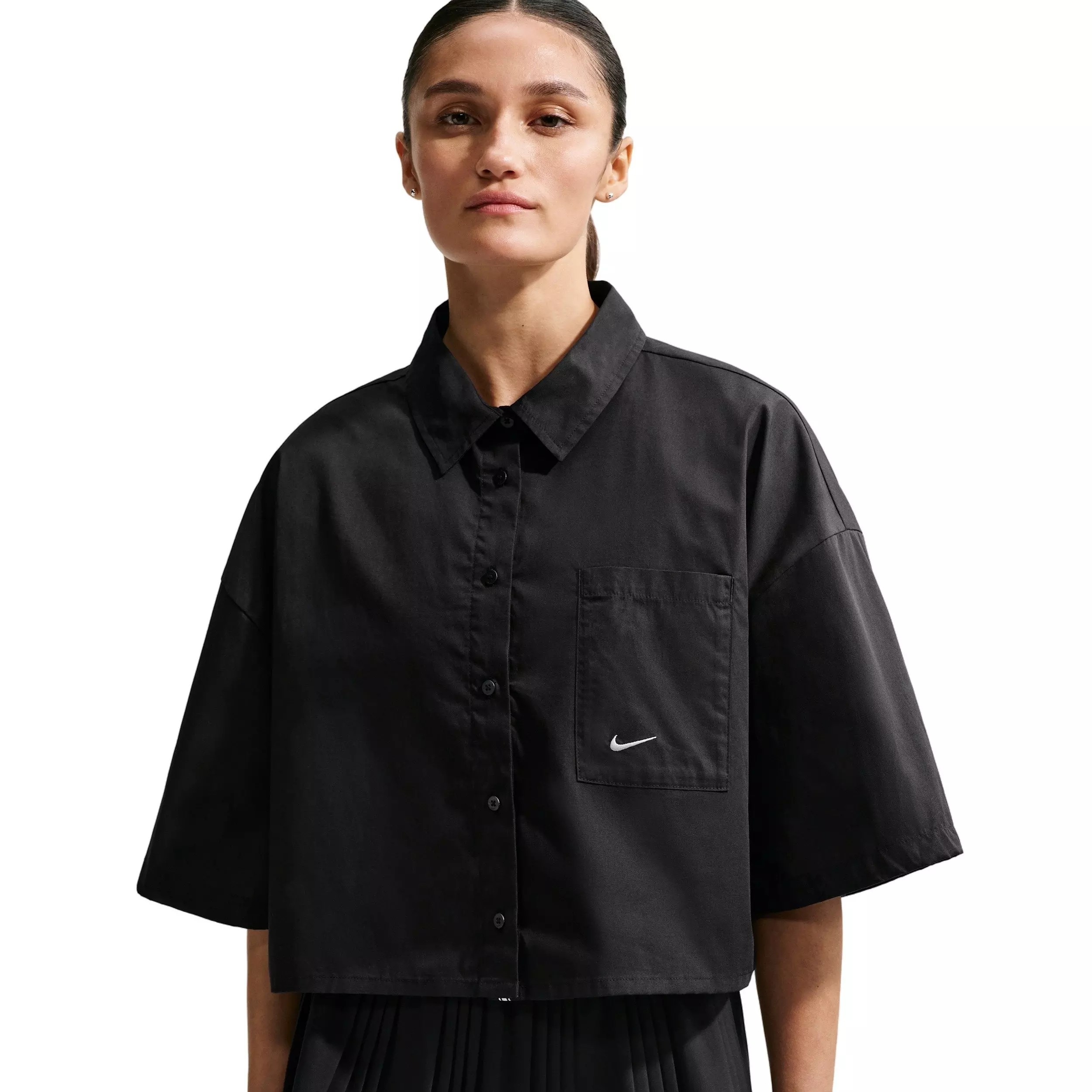 Nike Women's Sportswear Chill Poplin Oversized Top - Black/White - BLACK/WHITE
