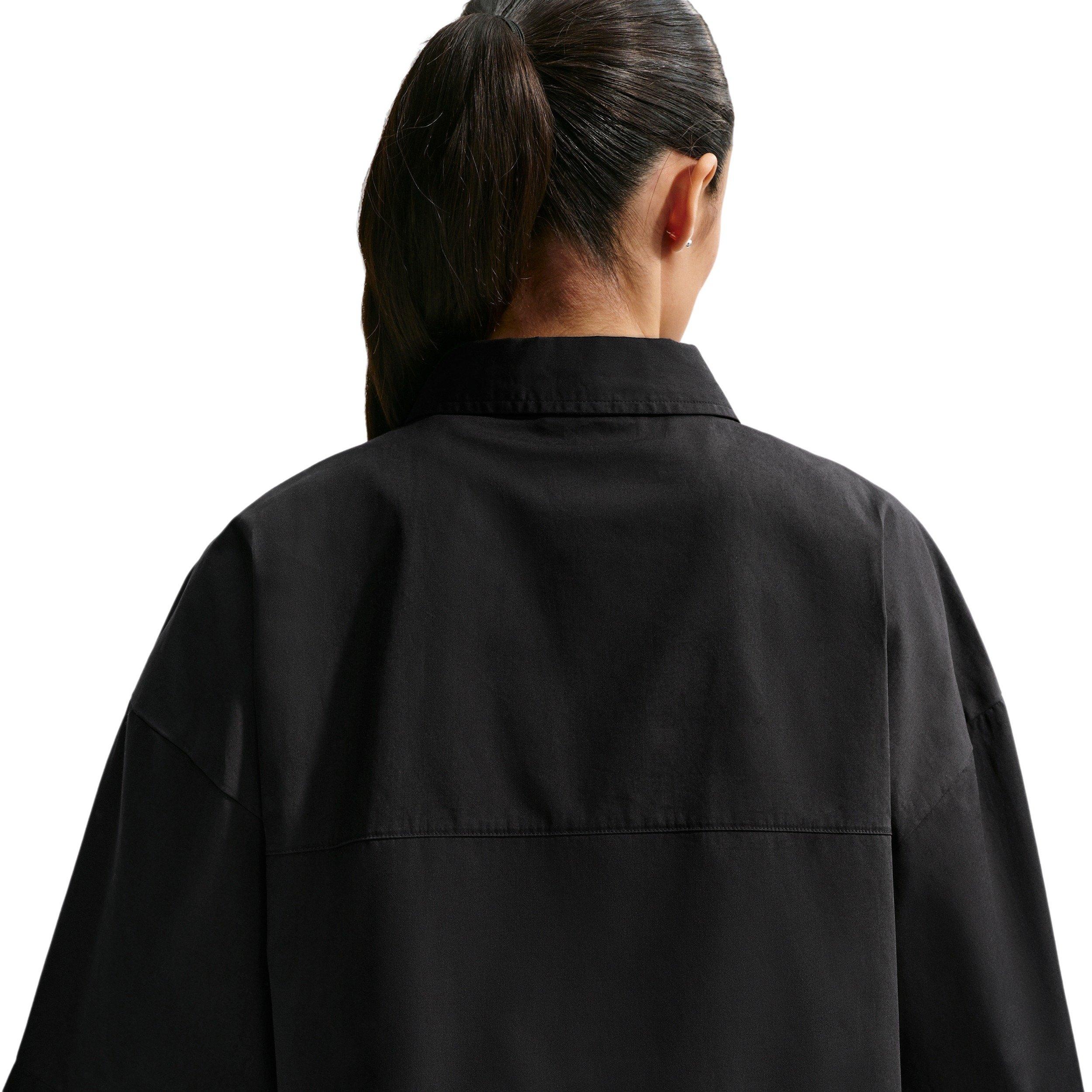Nike Women's Sportswear Chill Poplin Oversized Top - Black/White - BLACK/WHITE Thumbnail View 2