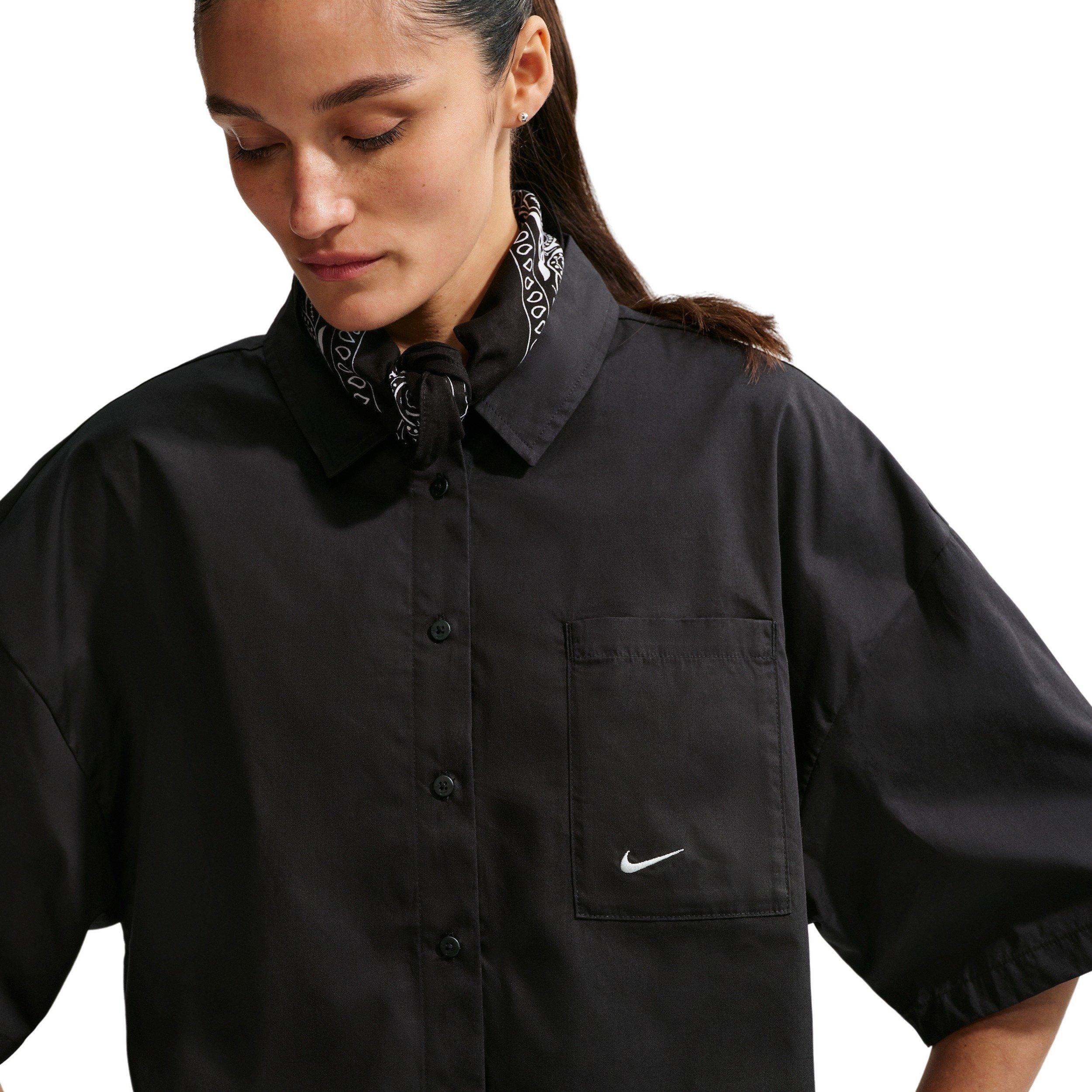 Nike Women's Sportswear Chill Poplin Oversized Top - Black/White - BLACK/WHITE Thumbnail View 3