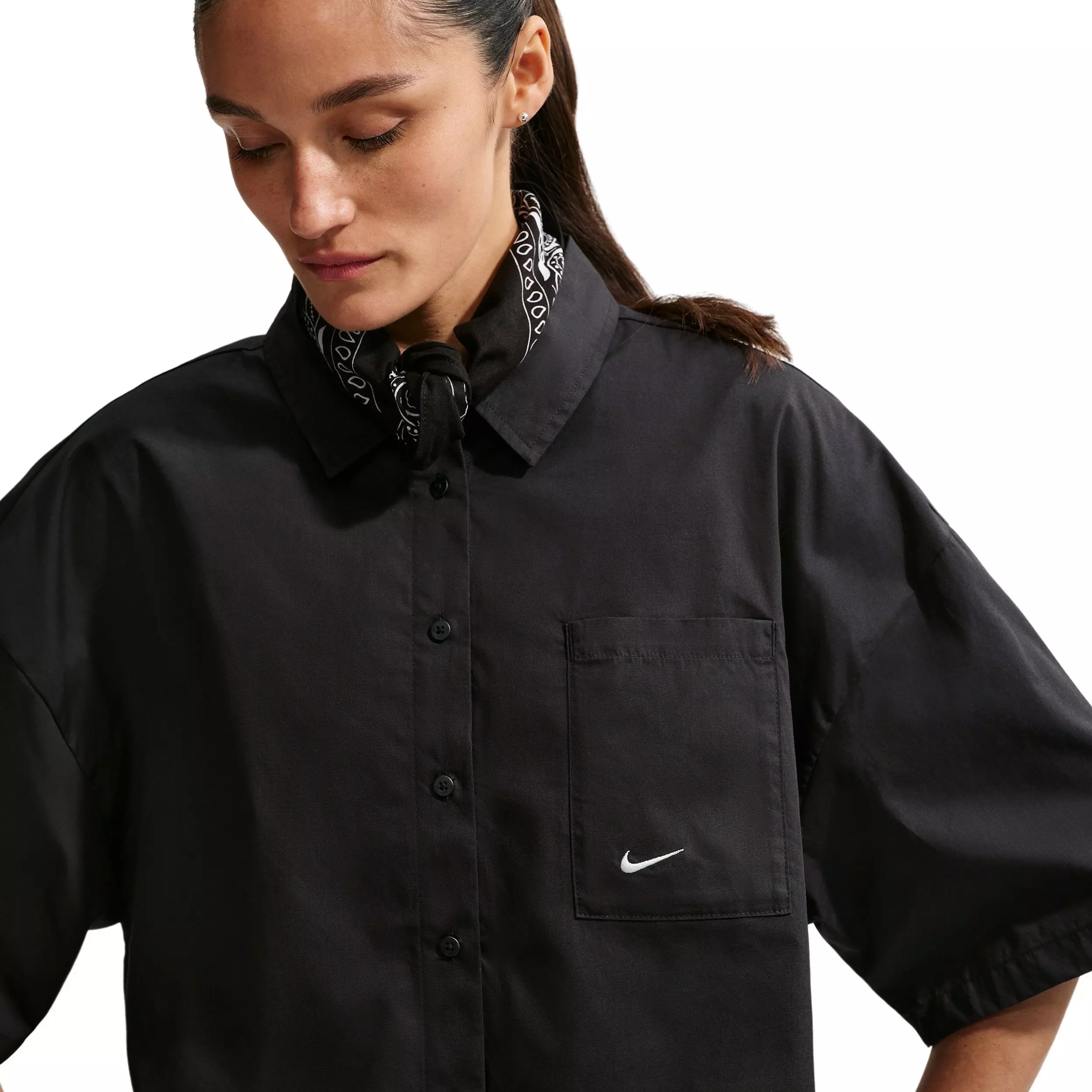 Nike Women's Sportswear Chill Poplin Oversized Top - Black/White - BLACK/WHITE