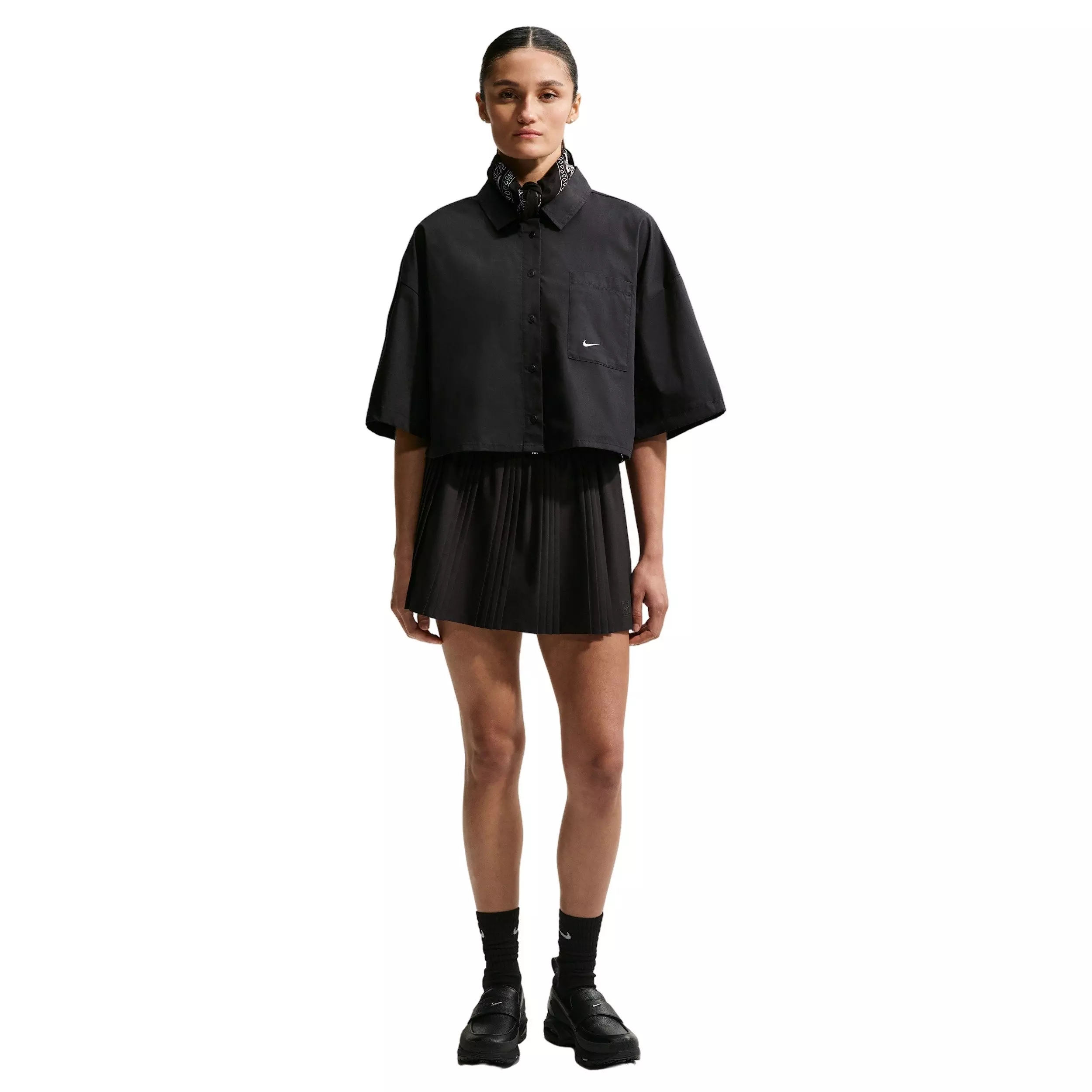 Nike Women's Sportswear Chill Poplin Oversized Top - Black/White - BLACK/WHITE