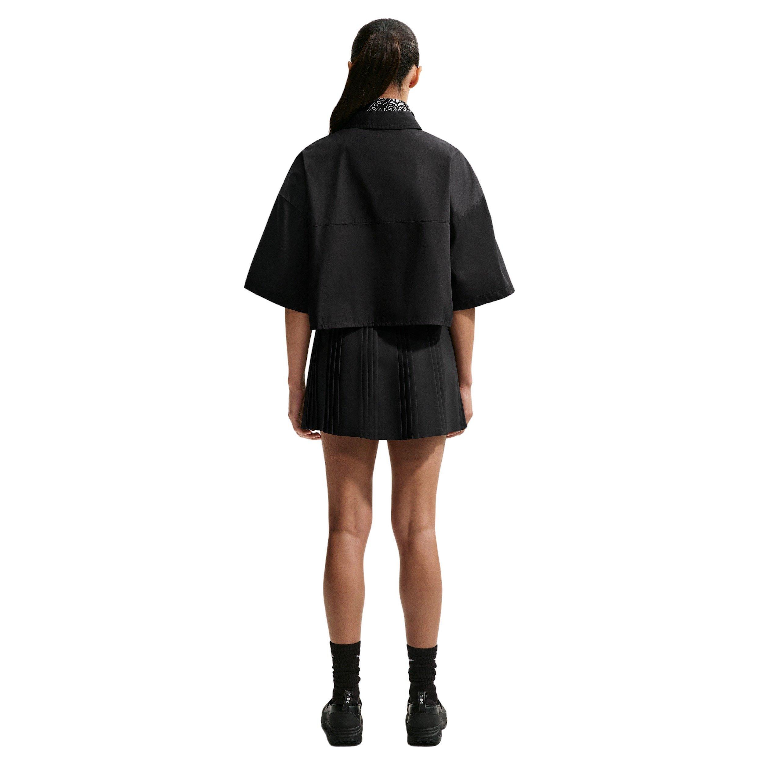 Nike Women's Sportswear Chill Poplin Oversized Top - Black/White - BLACK/WHITE Thumbnail View 5