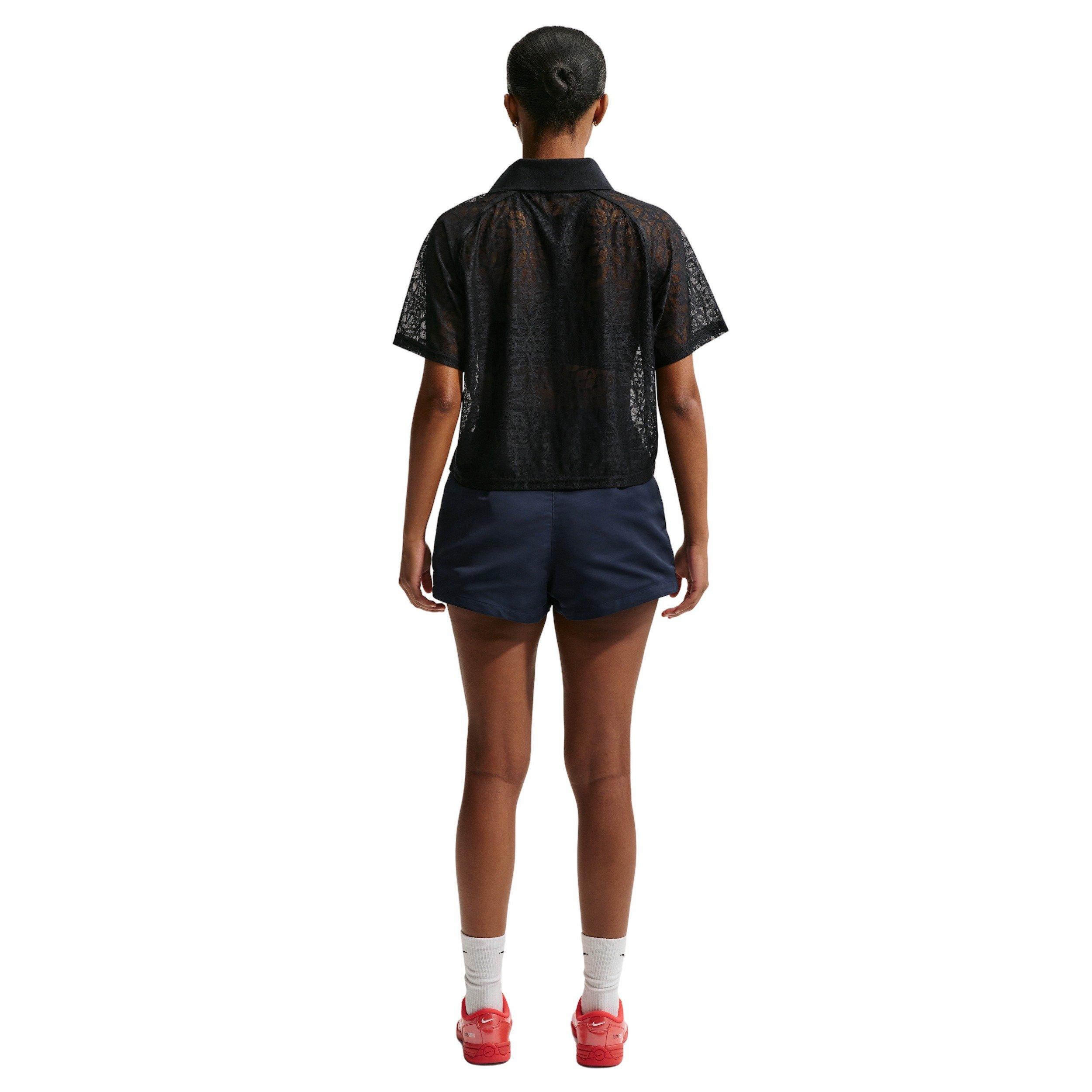 Nike Women's Sportswear Loose Lace Polo Jersey Top - BLACK/WHITE Thumbnail View 2