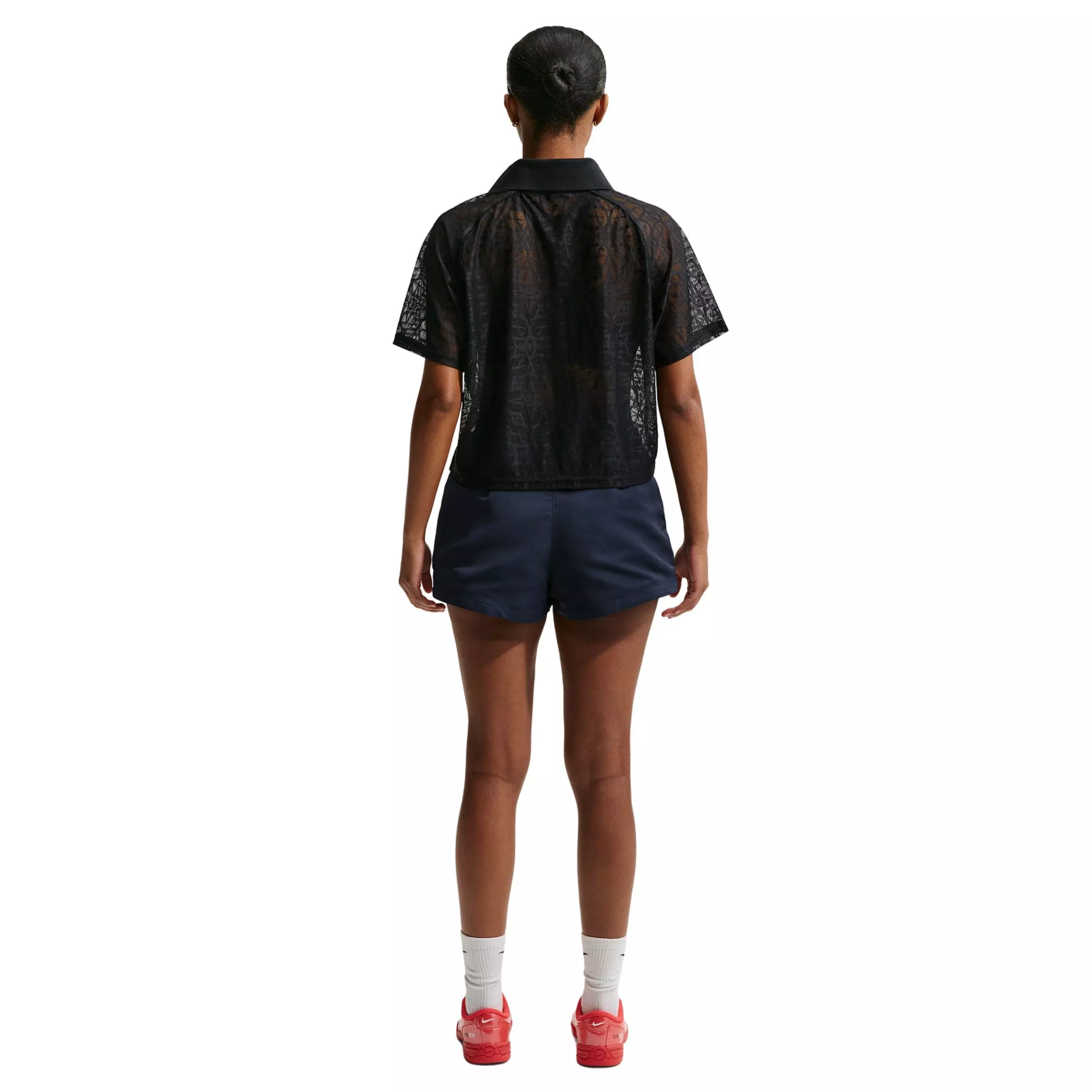 Nike Women's Sportswear Loose Lace Polo Jersey Top - BLACK/WHITE