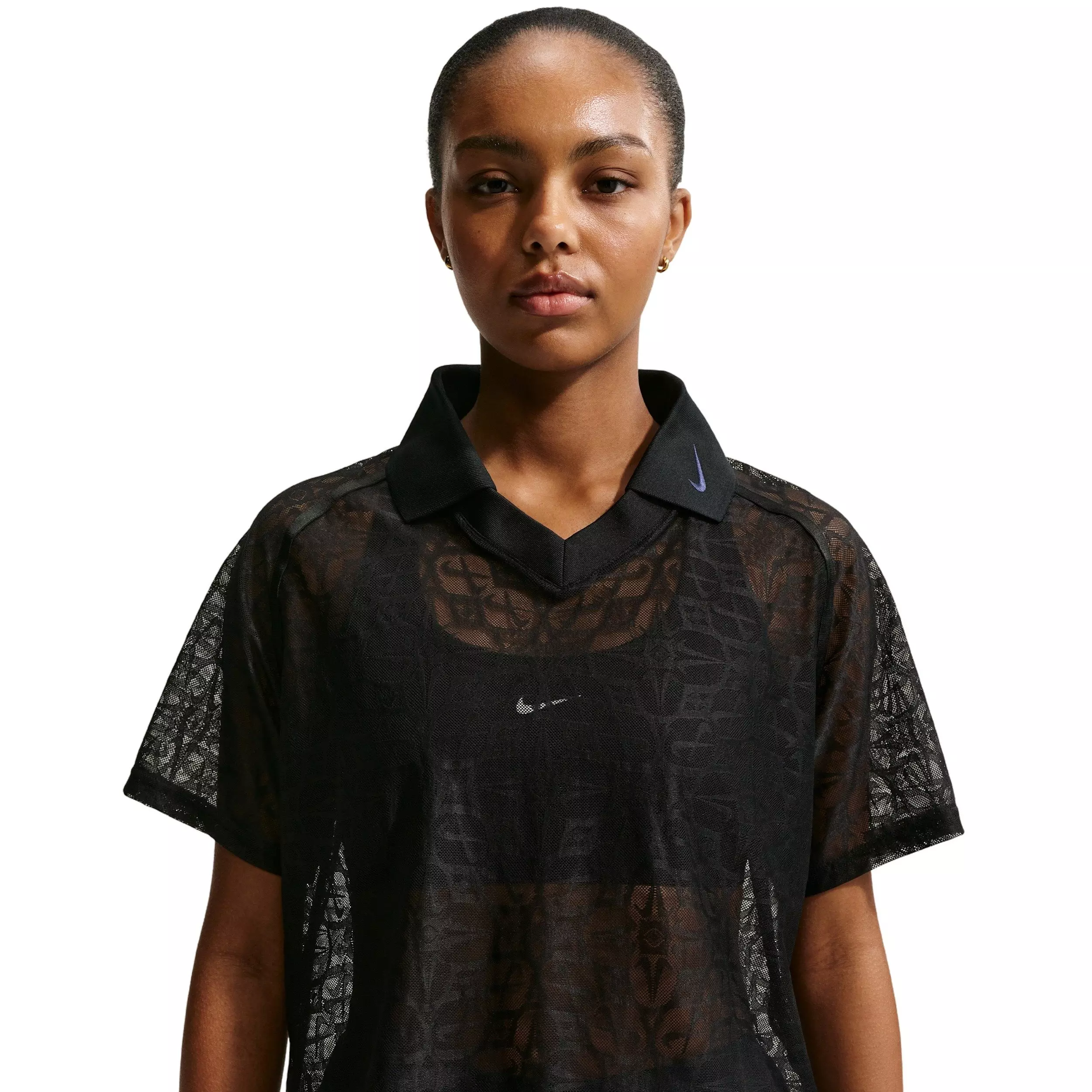 Nike Women's Sportswear Loose Lace Polo Jersey Top - BLACK/WHITE