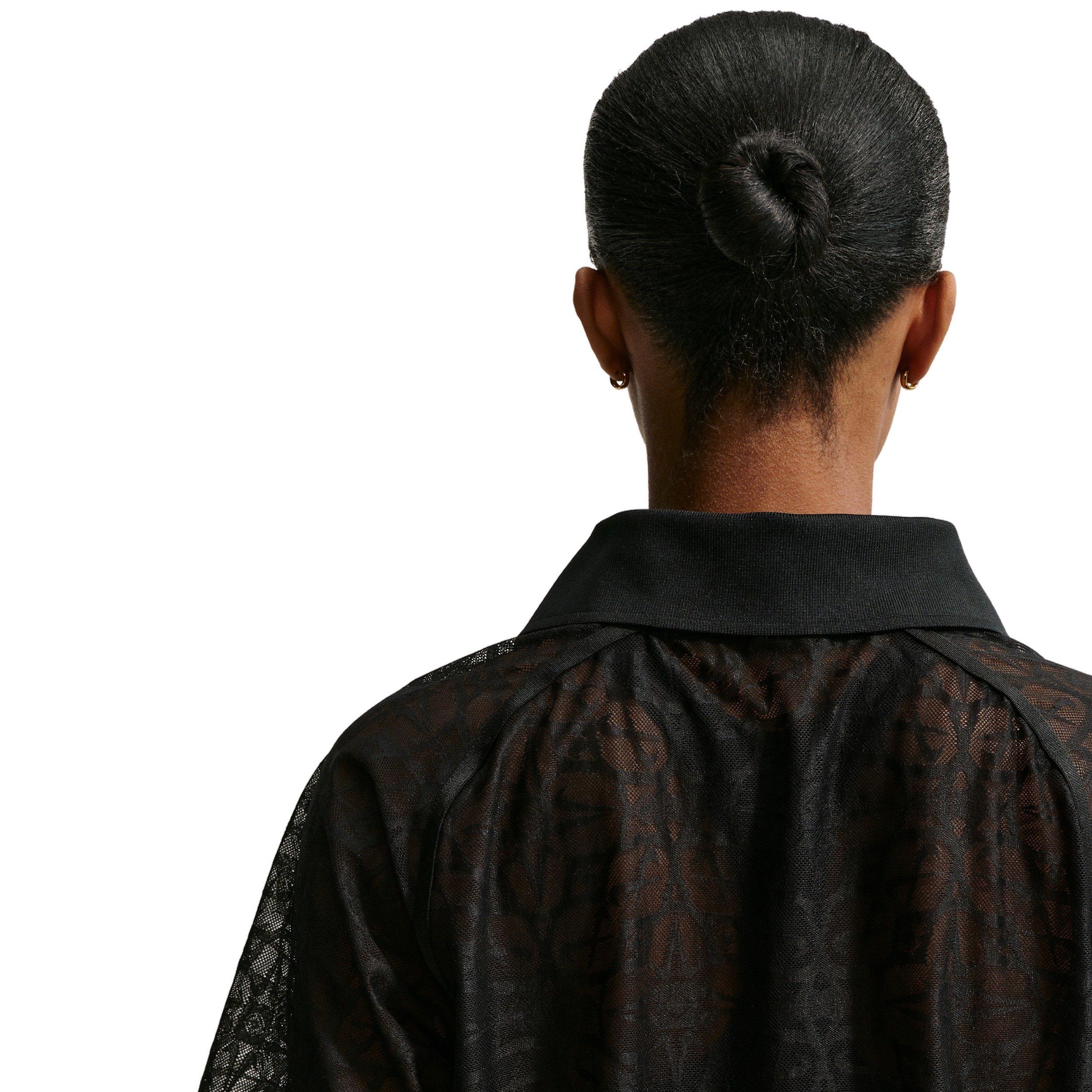 Nike Women's Sportswear Loose Lace Polo Jersey Top - BLACK/WHITE Thumbnail View 4