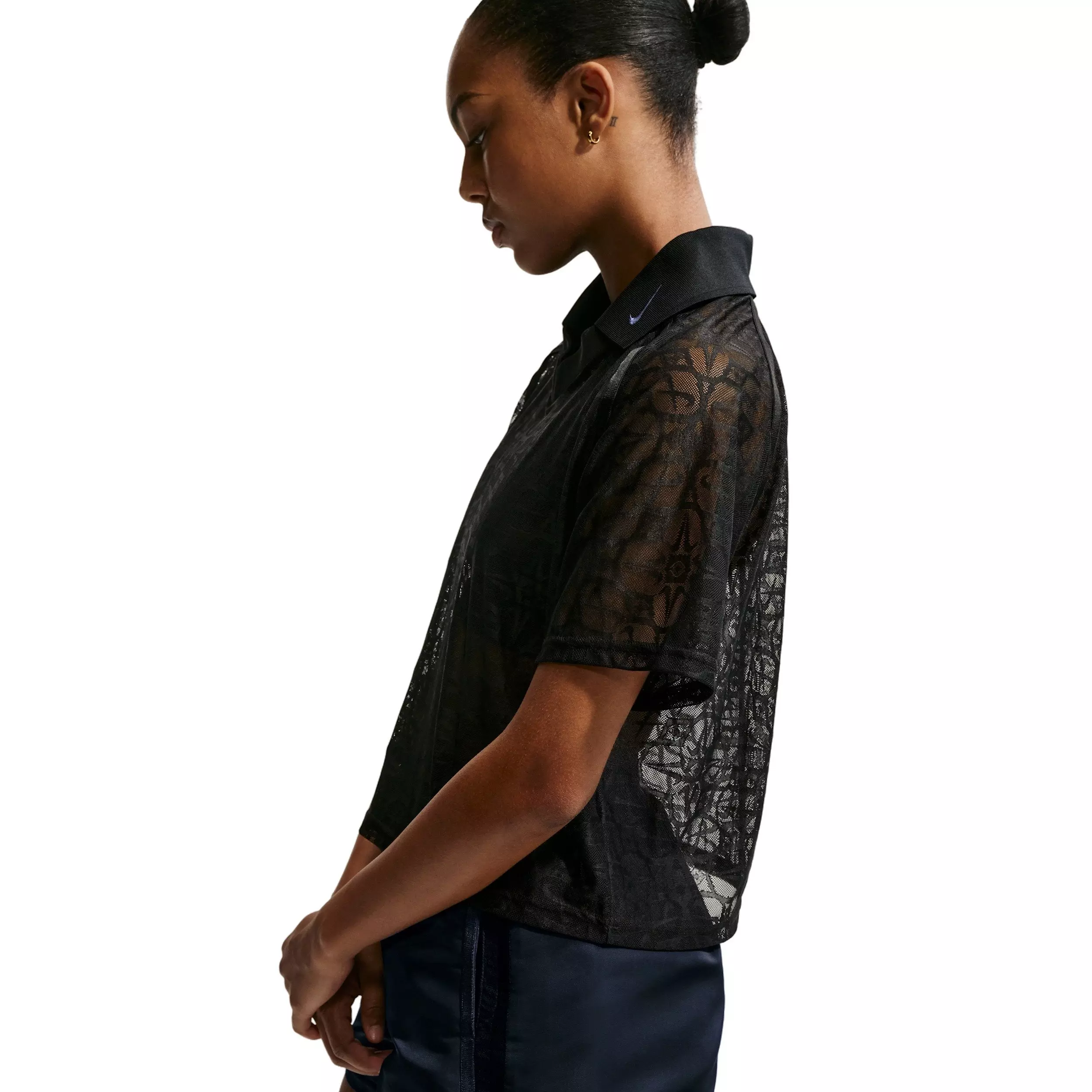 Nike Women's Sportswear Loose Lace Polo Jersey Top - BLACK/WHITE