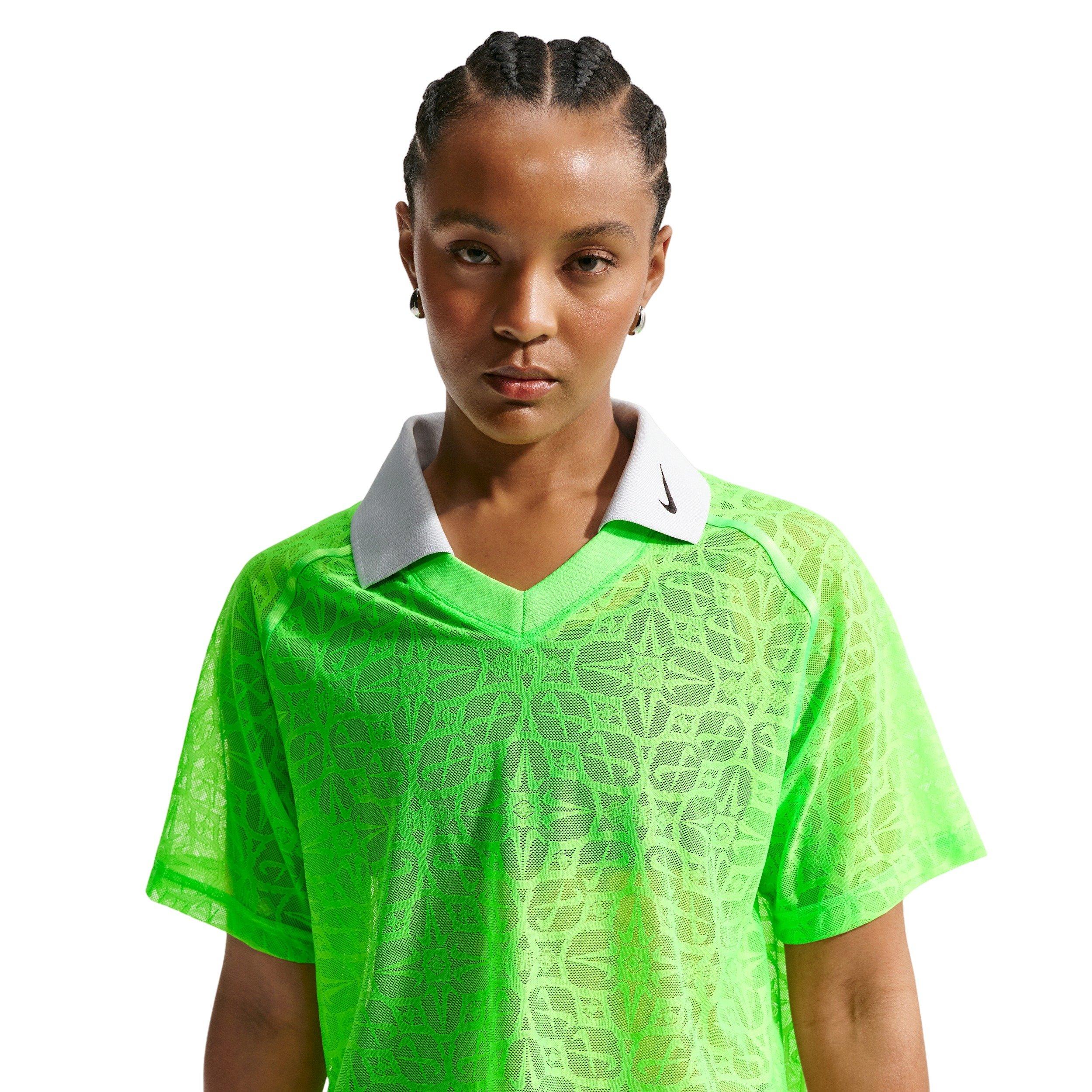 Nike Women's Sportswear Loose Lace Polo Jersey Top - GREEN/BLACK Thumbnail View 3