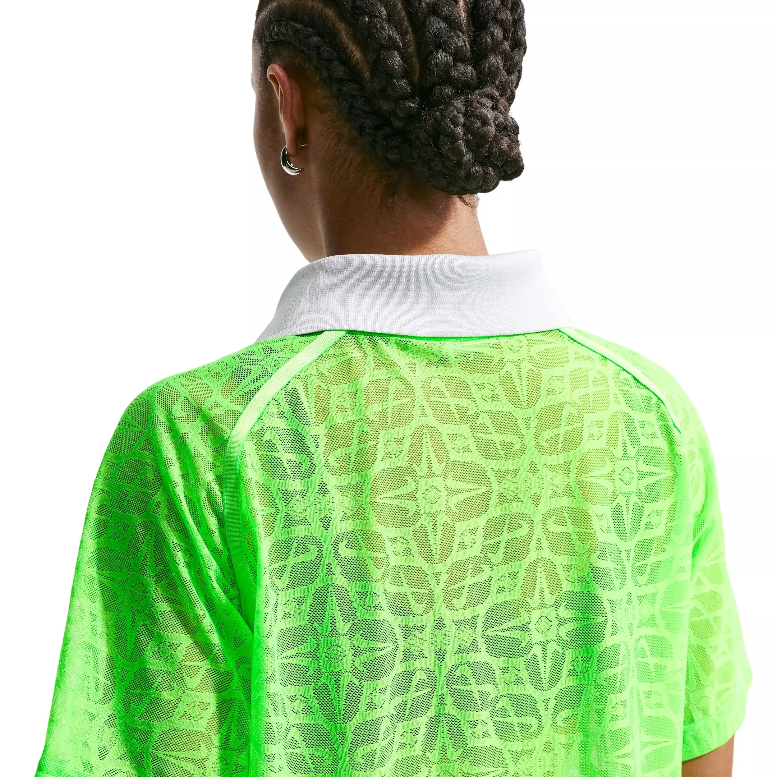 Nike Women's Sportswear Loose Lace Polo Jersey Top - GREEN/BLACK