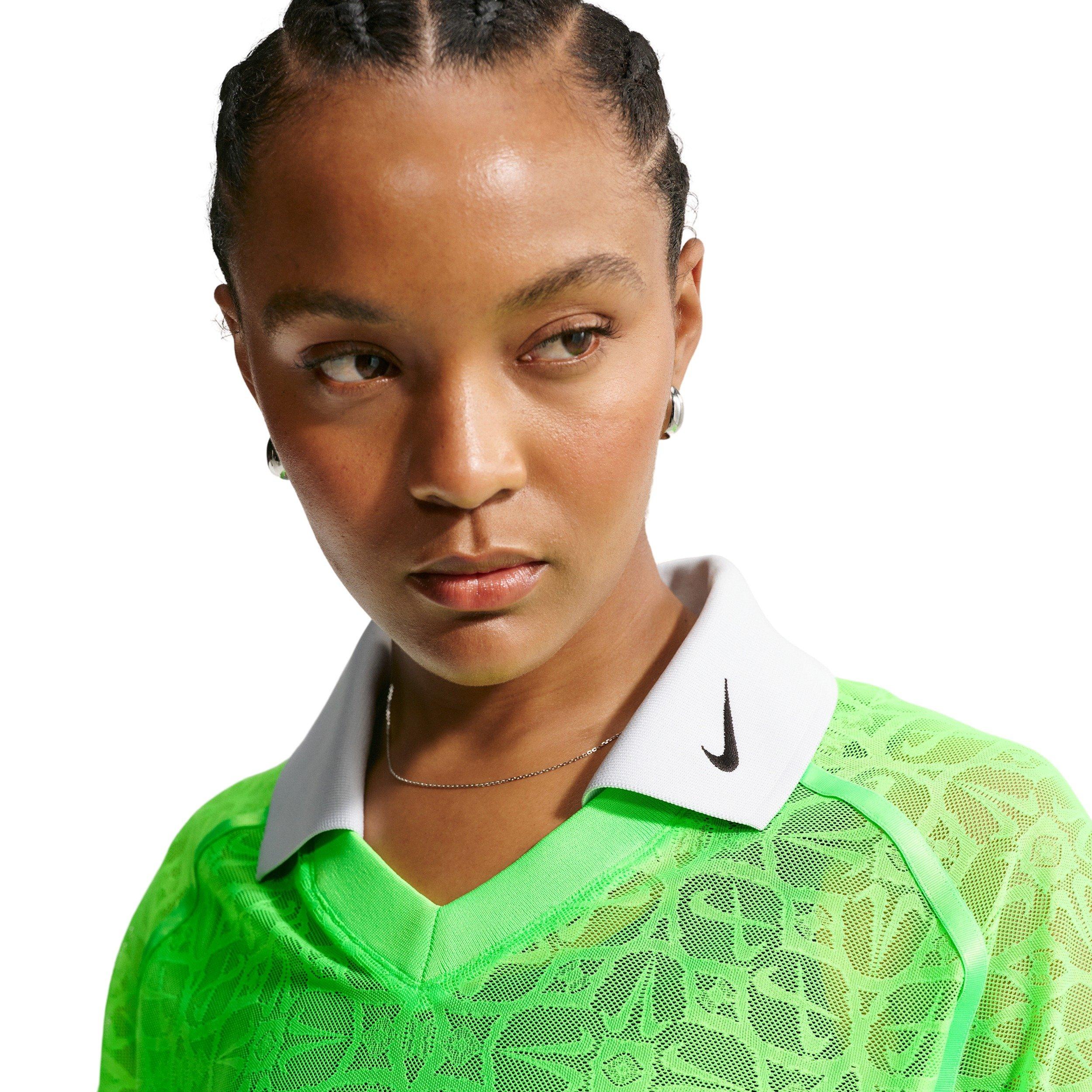Nike Women's Sportswear Loose Lace Polo Jersey Top - GREEN/BLACK Thumbnail View 5