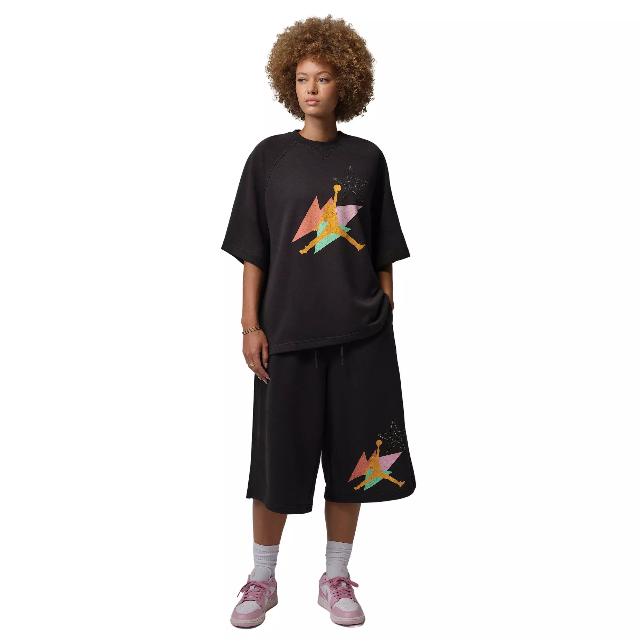 Jordan Women's Brooklyn Fleece French Terry Short Sleeve Tee - BLACK