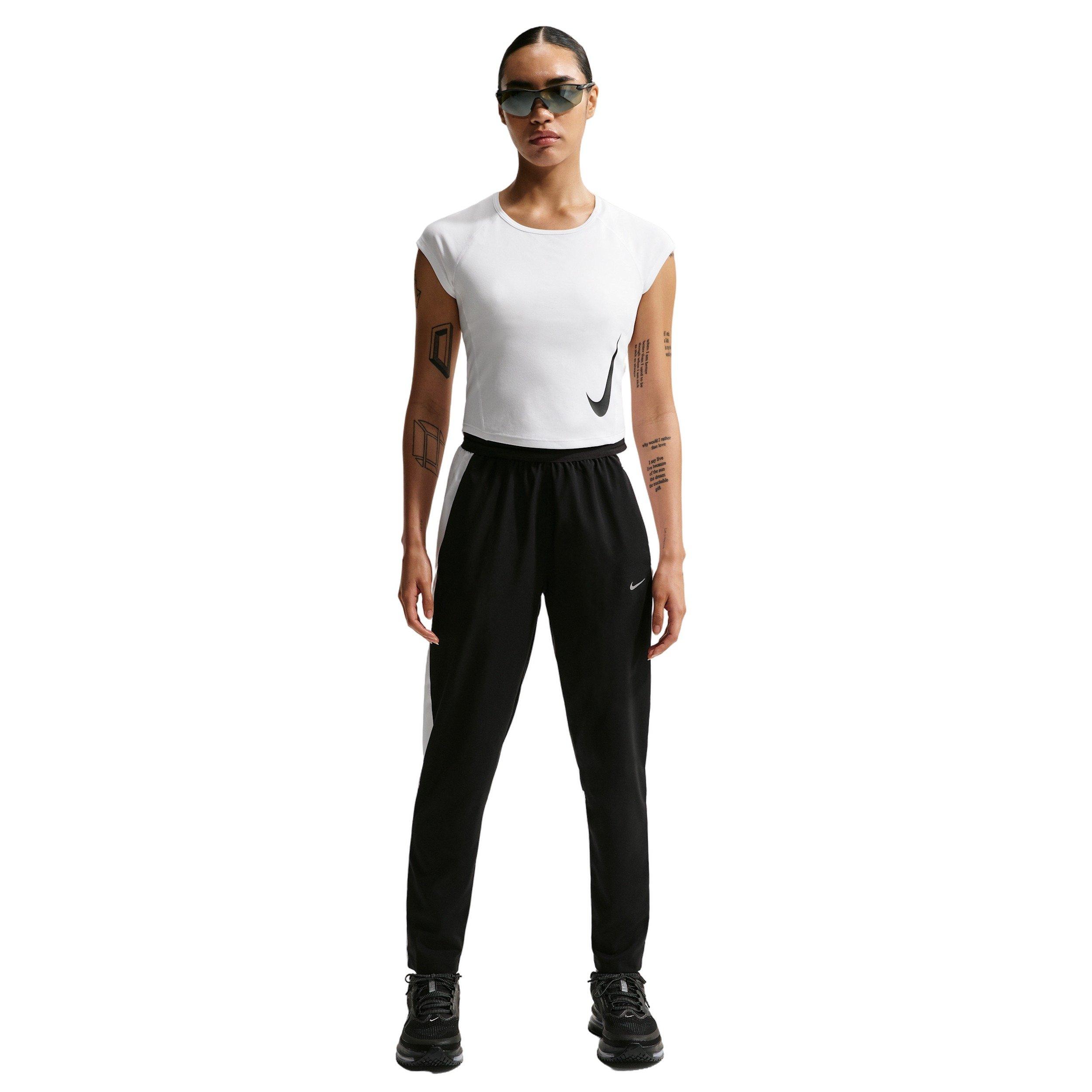 Nike Women's Tempo Swoosh Dri-FIT Cap-Sleeve Running Top - White/Black - WHITE/BLACK Thumbnail View 1