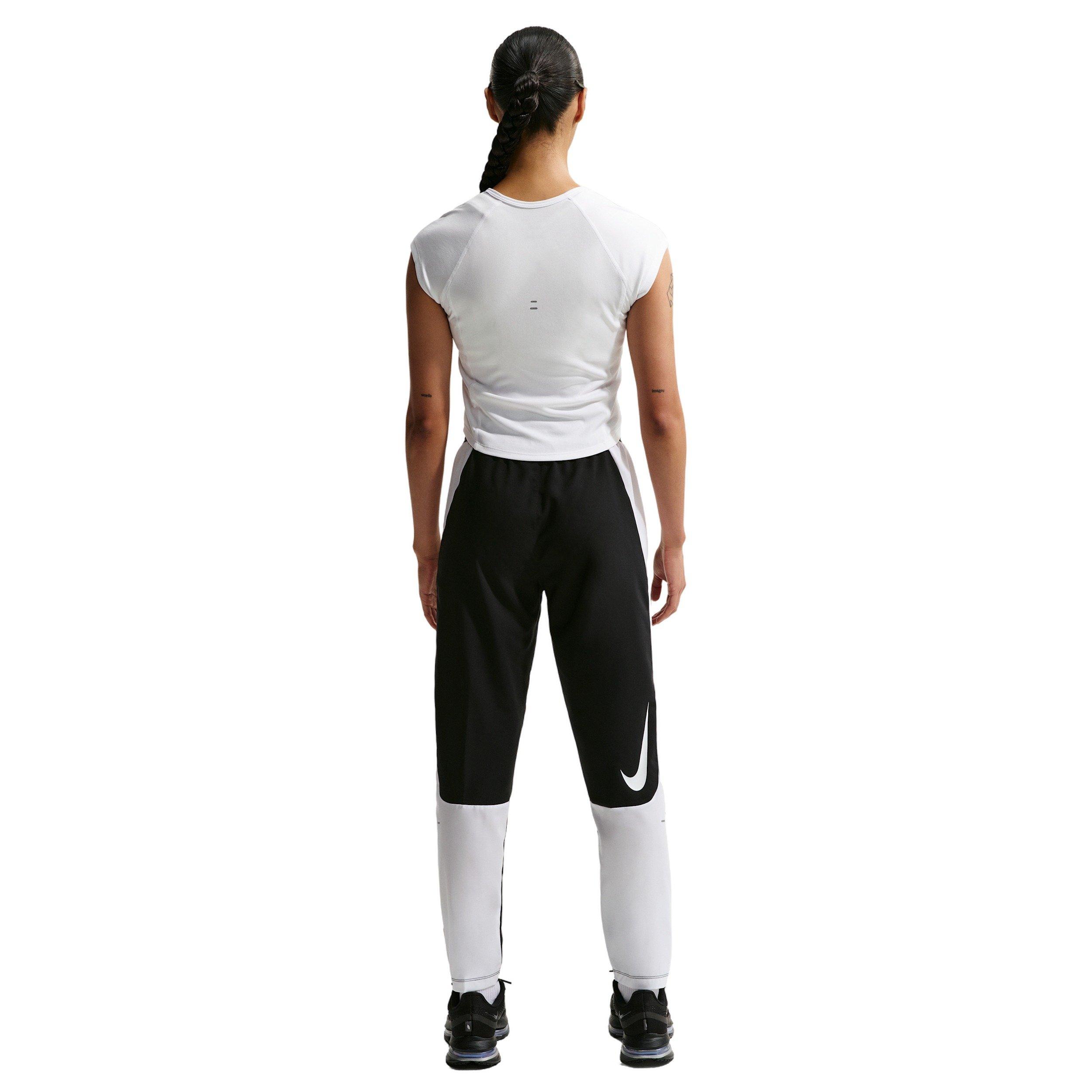 Nike Women's Tempo Swoosh Dri-FIT Cap-Sleeve Running Top - White/Black - WHITE/BLACK Thumbnail View 2