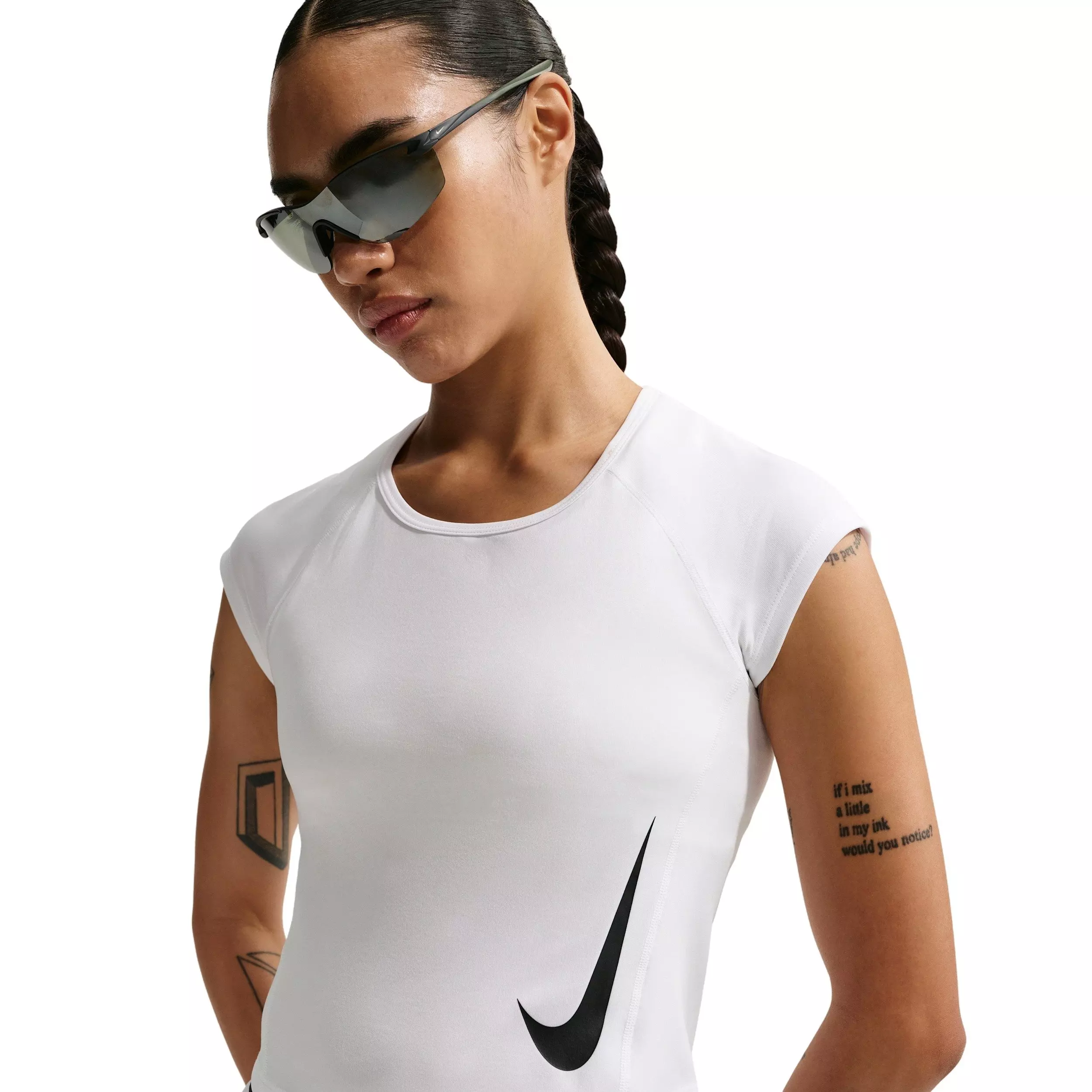 Nike Women's Tempo Swoosh Dri-FIT Cap-Sleeve Running Top - White/Black - WHITE/BLACK