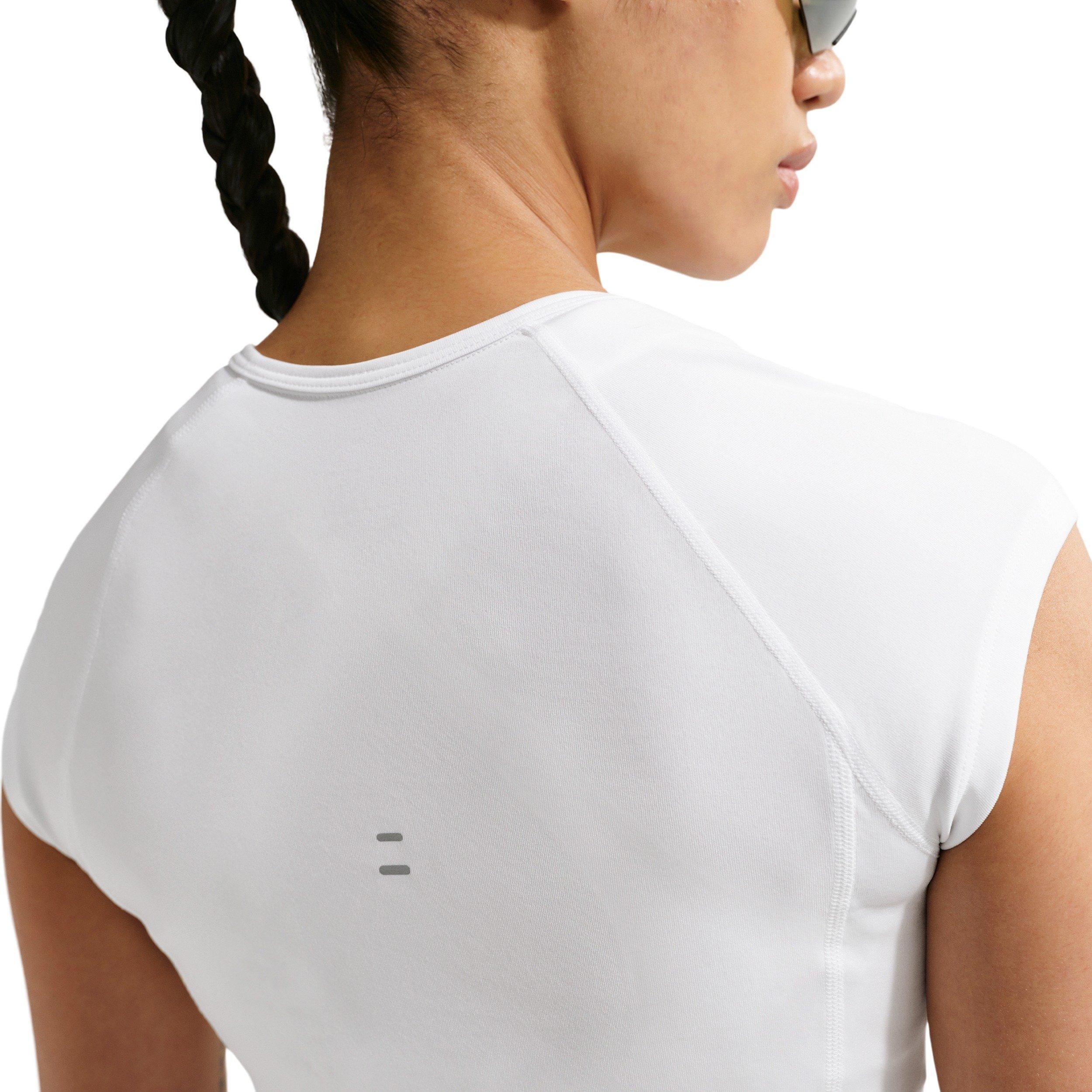 Nike Women's Tempo Swoosh Dri-FIT Cap-Sleeve Running Top - White/Black - WHITE/BLACK Thumbnail View 4