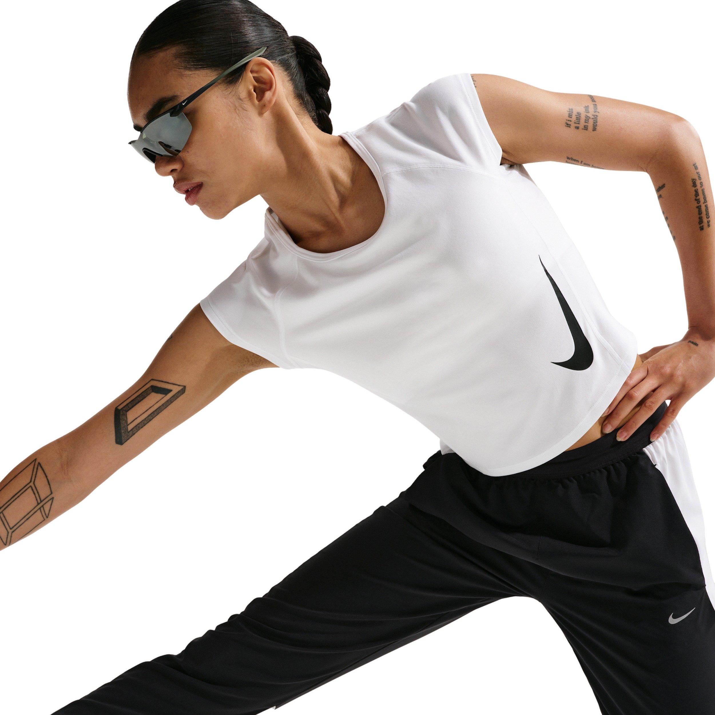 Nike Women's Tempo Swoosh Dri-FIT Cap-Sleeve Running Top - White/Black - WHITE/BLACK Thumbnail View 5