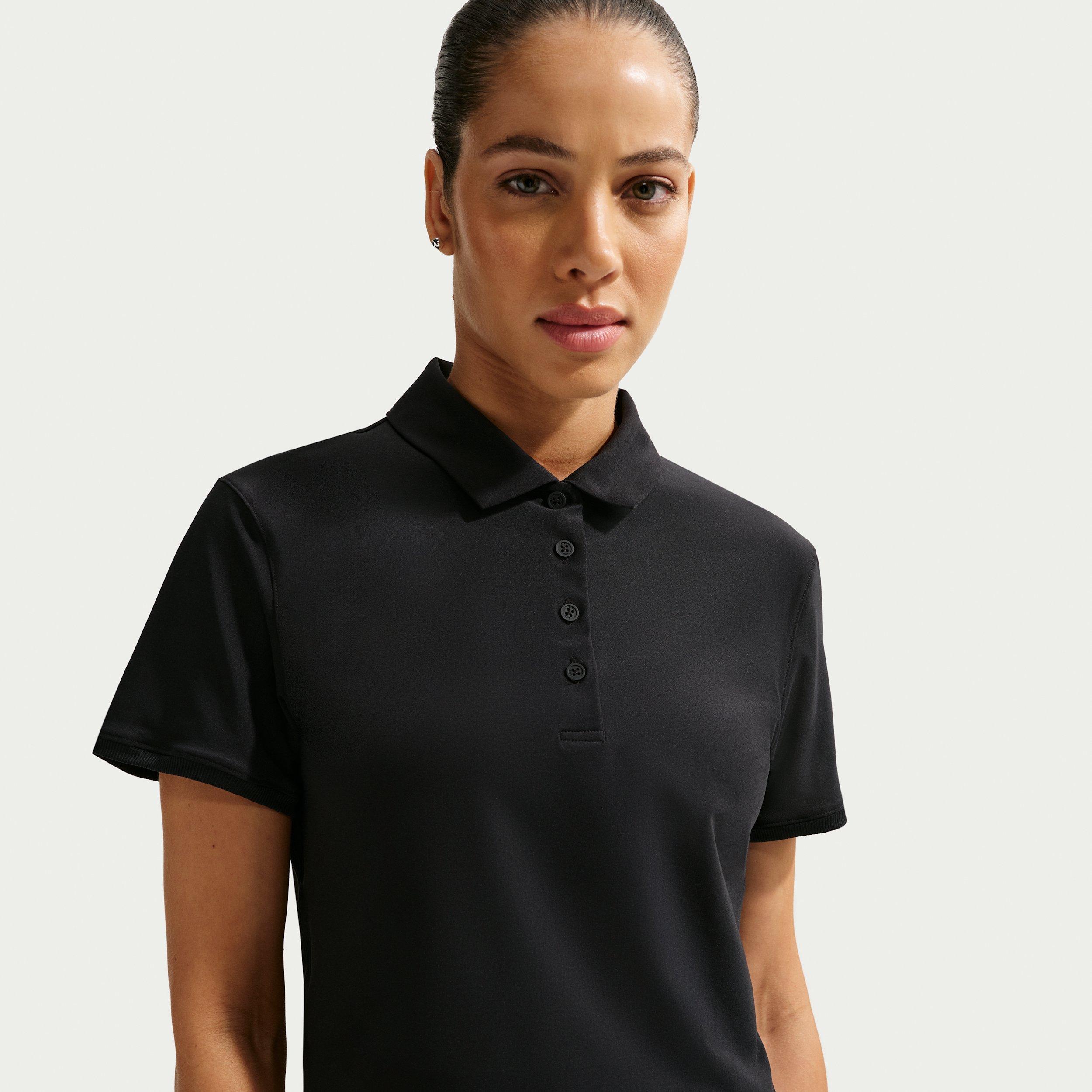 Nike Women's Victory Dri-FIT Short-Sleeve Cropped Golf Polo - BLACK/WHITE Thumbnail View 3
