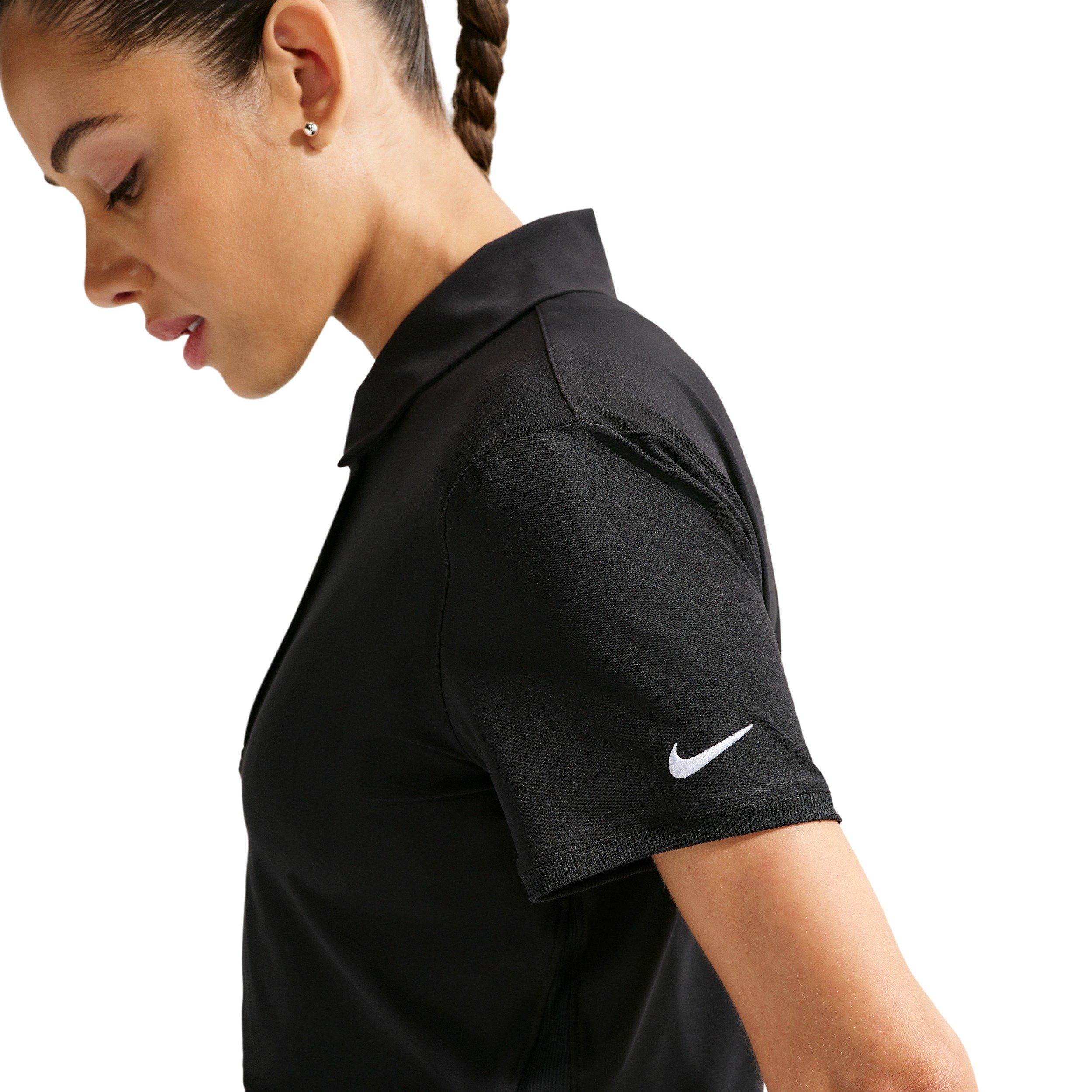 Nike Women's Victory Dri-FIT Short-Sleeve Cropped Golf Polo - BLACK/WHITE Thumbnail View 4