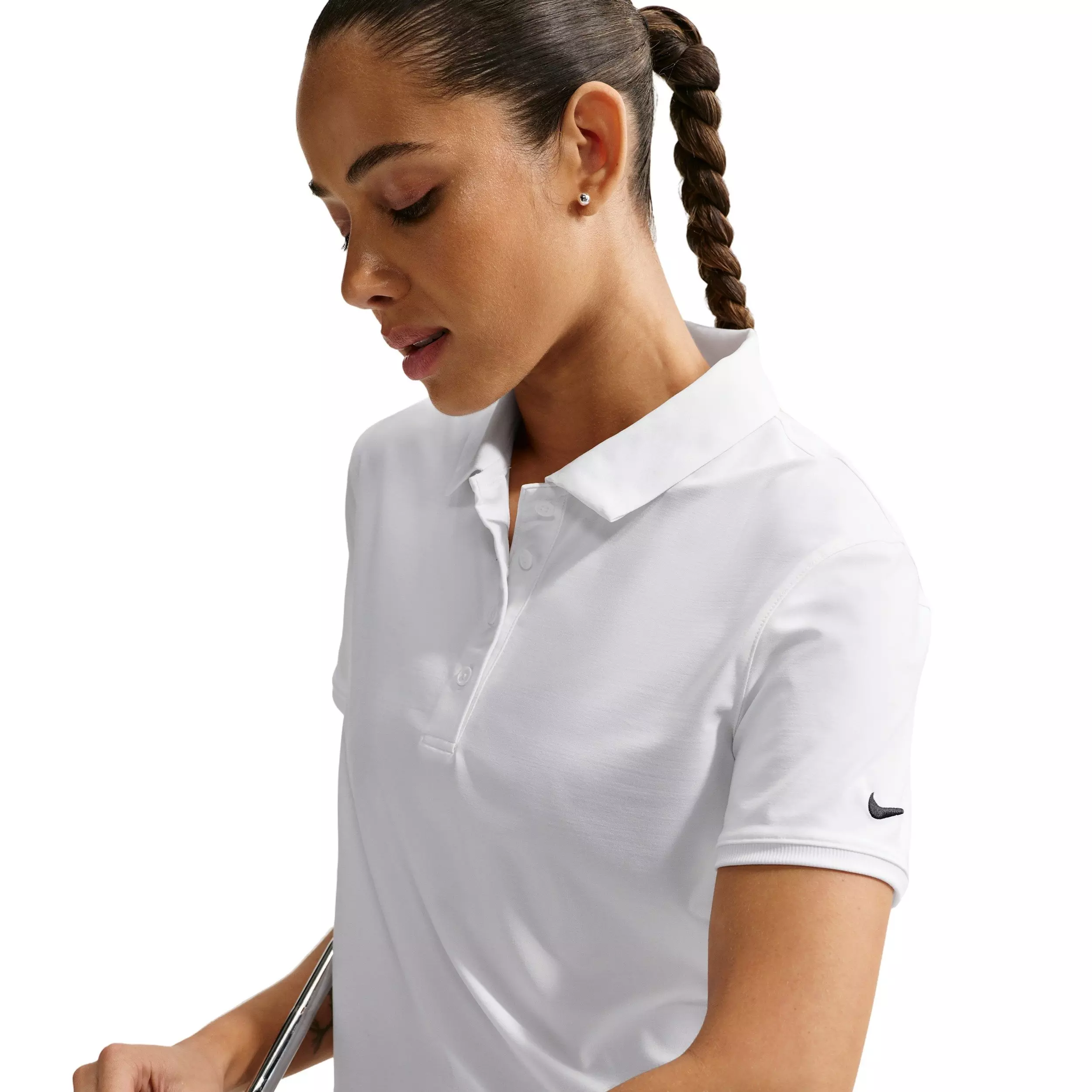 Nike Women's Victory Dri-FIT Short-Sleeve Cropped Golf Polo - WHITE/BLACK